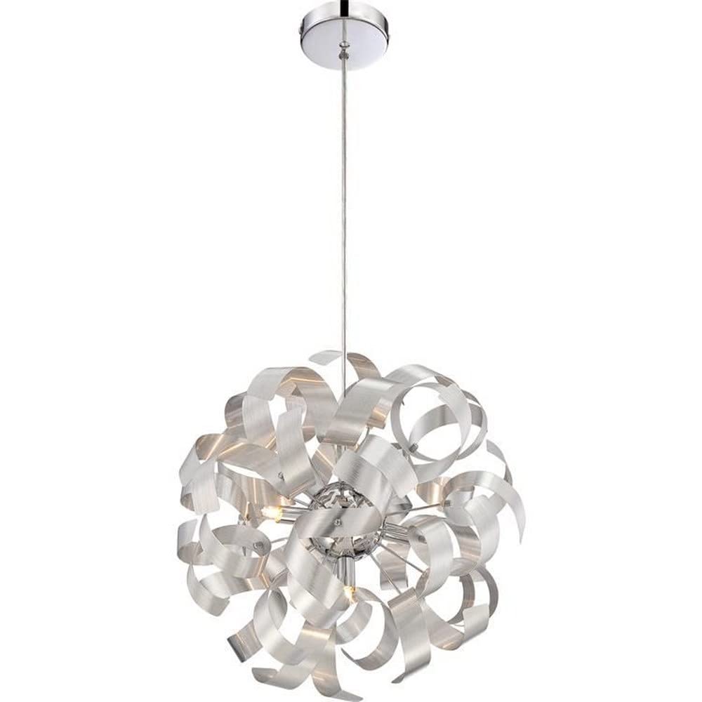 5-Light Modern Pendant Lighting Fixture - Millenia Brushed Nickel Finish - Contemporary Dining Room Chandelier for Kitchen Island, Foyer & Living Room Decor