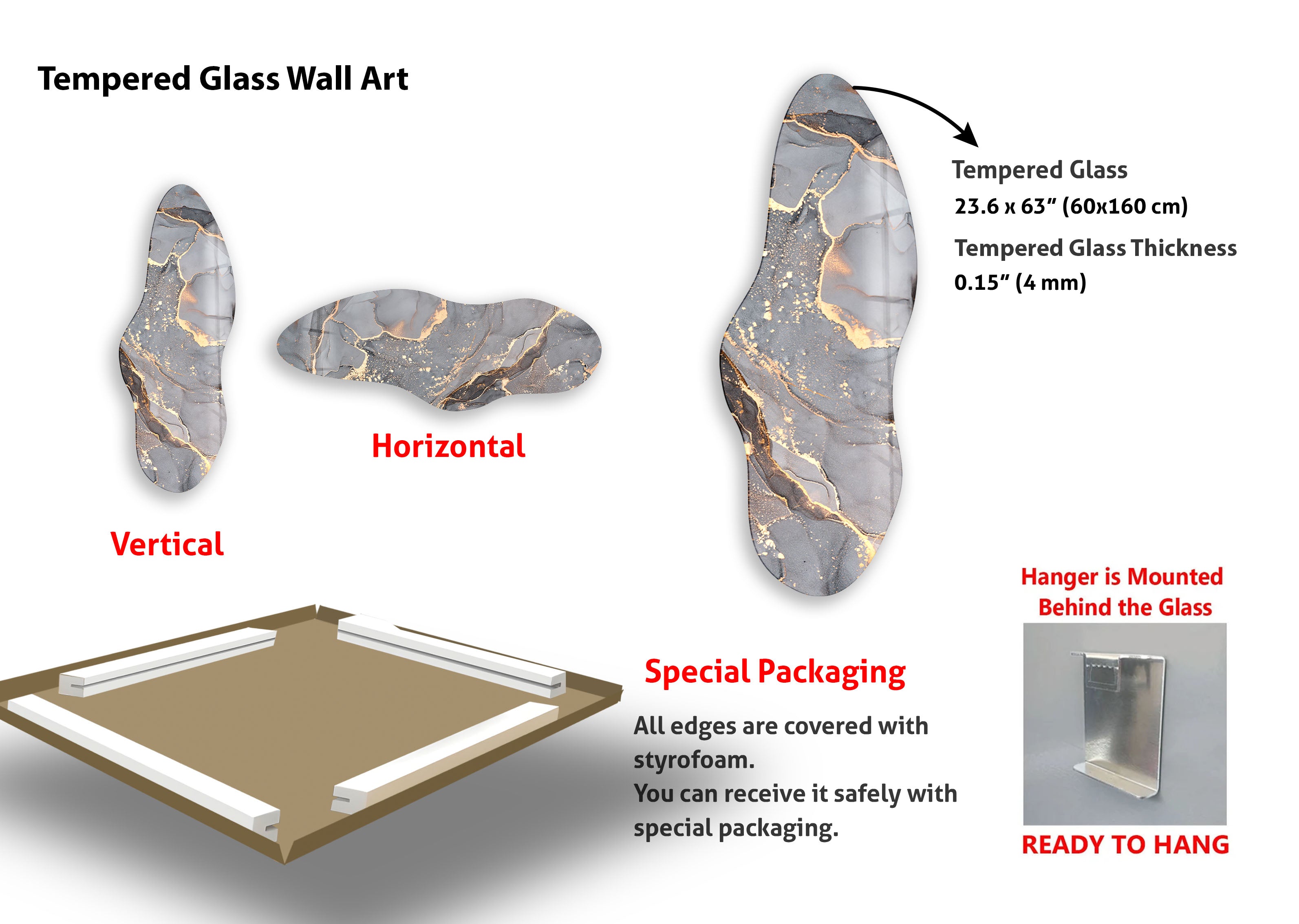 Abstract Grey Alcohol Ink Glass Wall Art - Handmade Modern Home Decor for Living Room, Bedroom & Office - Unique Asymmetrical Design