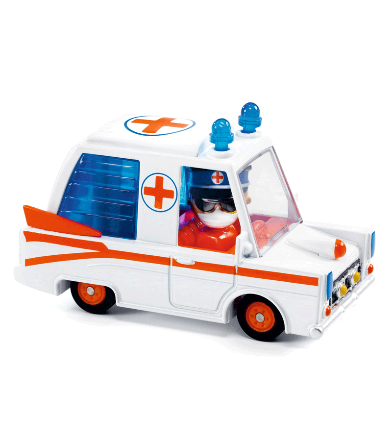 DJECO Crazy Motors Ambulance Toy - Fast-Paced Racing Fun for Kids, Perfect for Pretend Play and Emergency Rescue Scenarios