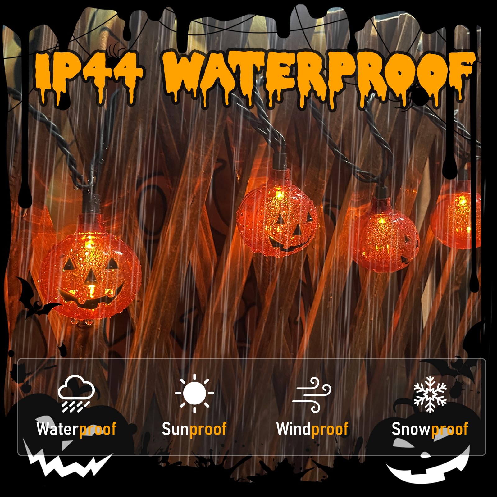 Halloween Pumpkin String Lights - 8.5Ft Outdoor/Indoor Decorative Lights with 10 LED Bulbs | Perfect for Halloween Party, Home, Yard, and Porch Decorations