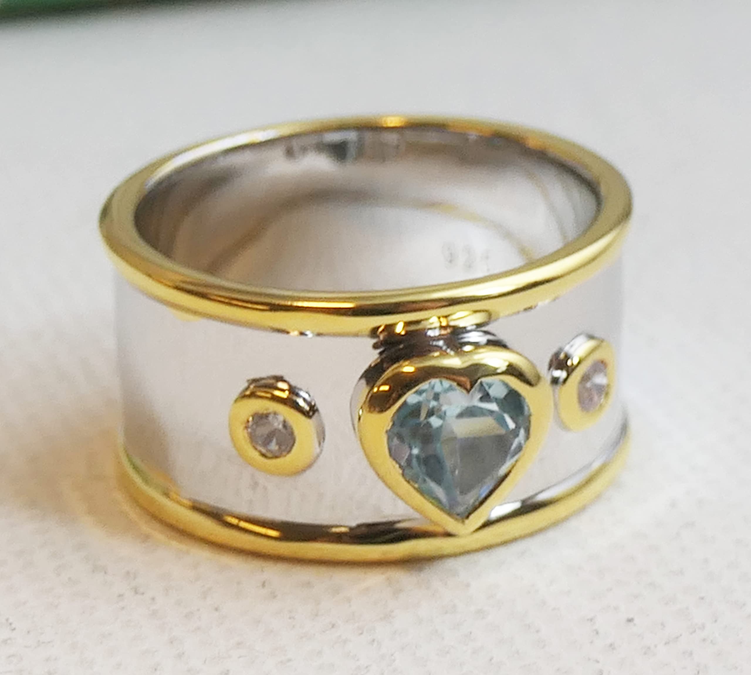 Blue Topaz & Zircon Heart Sterling Silver Ring - Natural December Birthstone Jewelry - Handmade Gift for Women - Valentine's Day, Mother's Day, Birthday Present - Perfect for Romantic Occasions & Special Celebrations