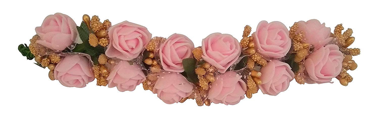 Elegant Aatira Gajra Hair Bun Decor - Bridal Hair Accessories for Women & Girls (Light Pink) | Perfect for Weddings, Parties & Traditional Occasions
