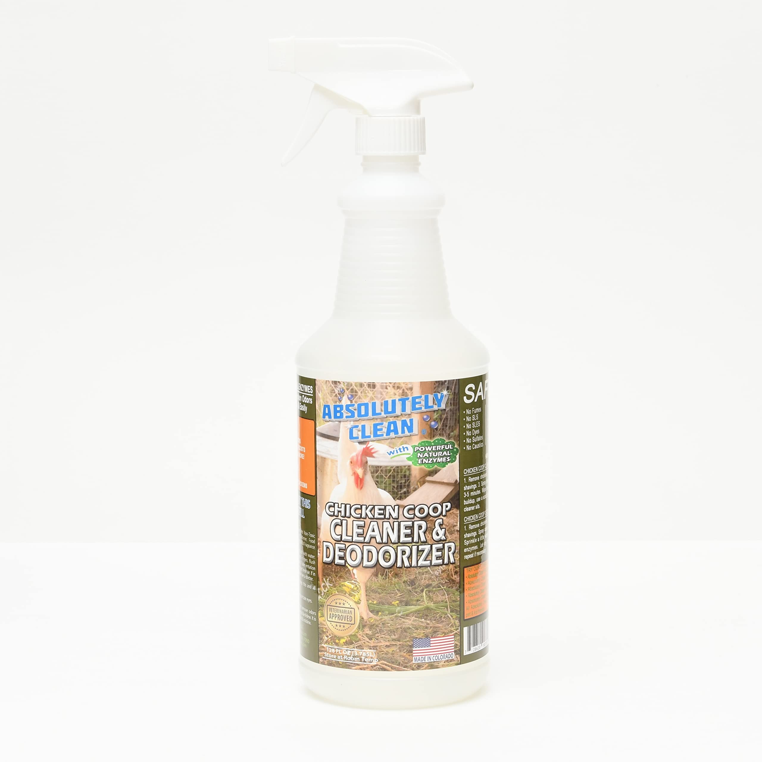 Veterinarian Approved Chicken Coop Cleaner & Deodorizer - Powerful Natural Enzyme Cleaner for Tough Messes & Odors | Safe, Eco-Friendly Poultry House Cleaner Made in Colorado | Ideal for Chicken Coops, Rabbit Hutches & Pet Cages