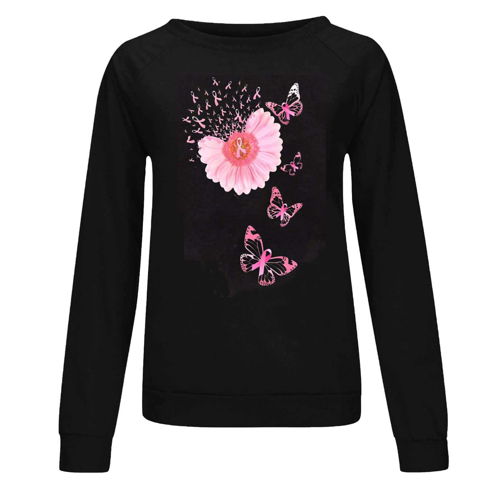 Women's Inspirational Breast Cancer Awareness T-Shirt - Long Sleeve Loose Fit Sweatshirt with Motivational Letter Print | Perfect for Survivors, Supporters & Awareness Events