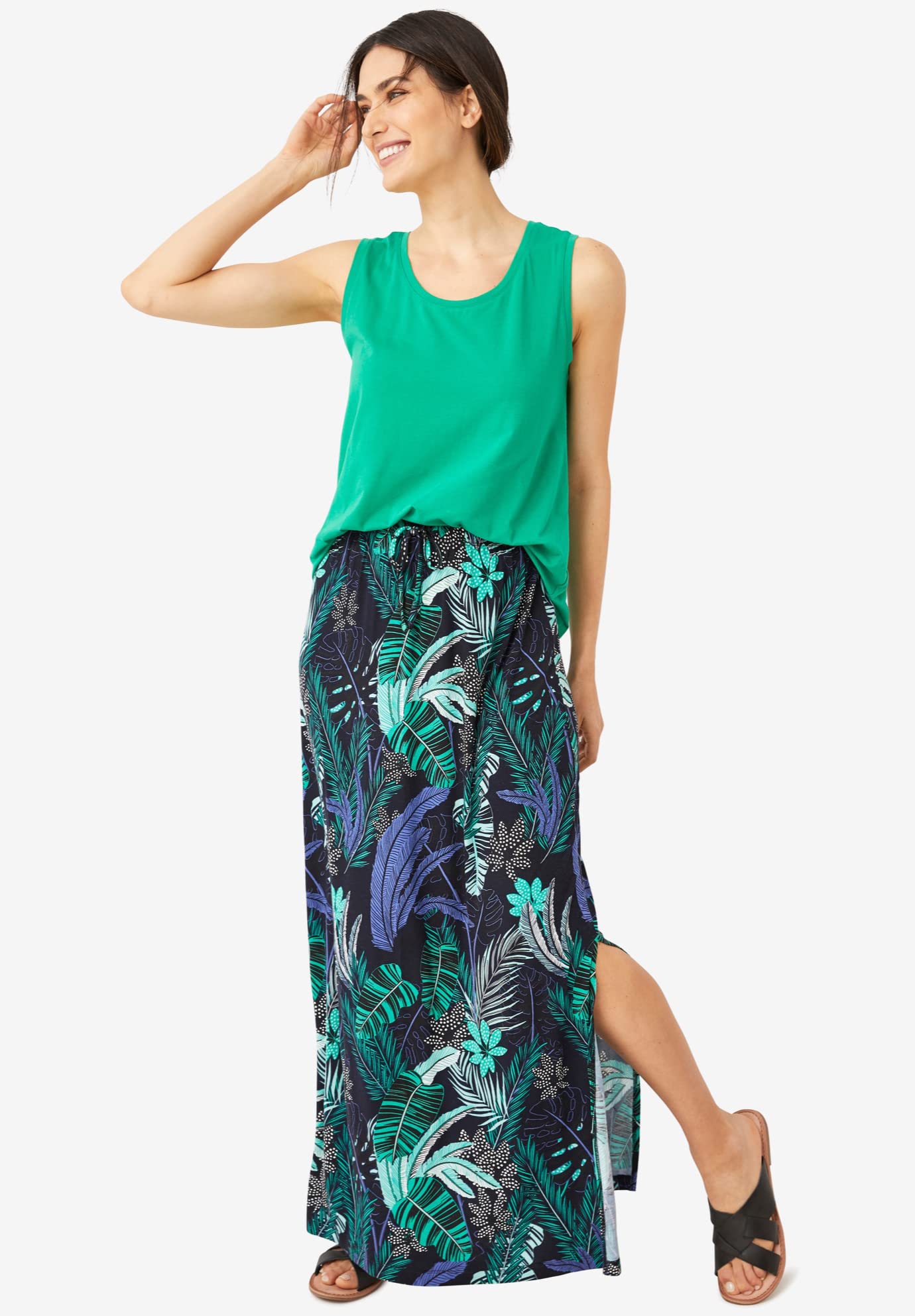 Ellos Women's Plus Size Knit Maxi Skirt - Stretchy Flowy Long Skirt for Casual & Summer Outfits | Perfect for Beach, Vacation & Boho Style