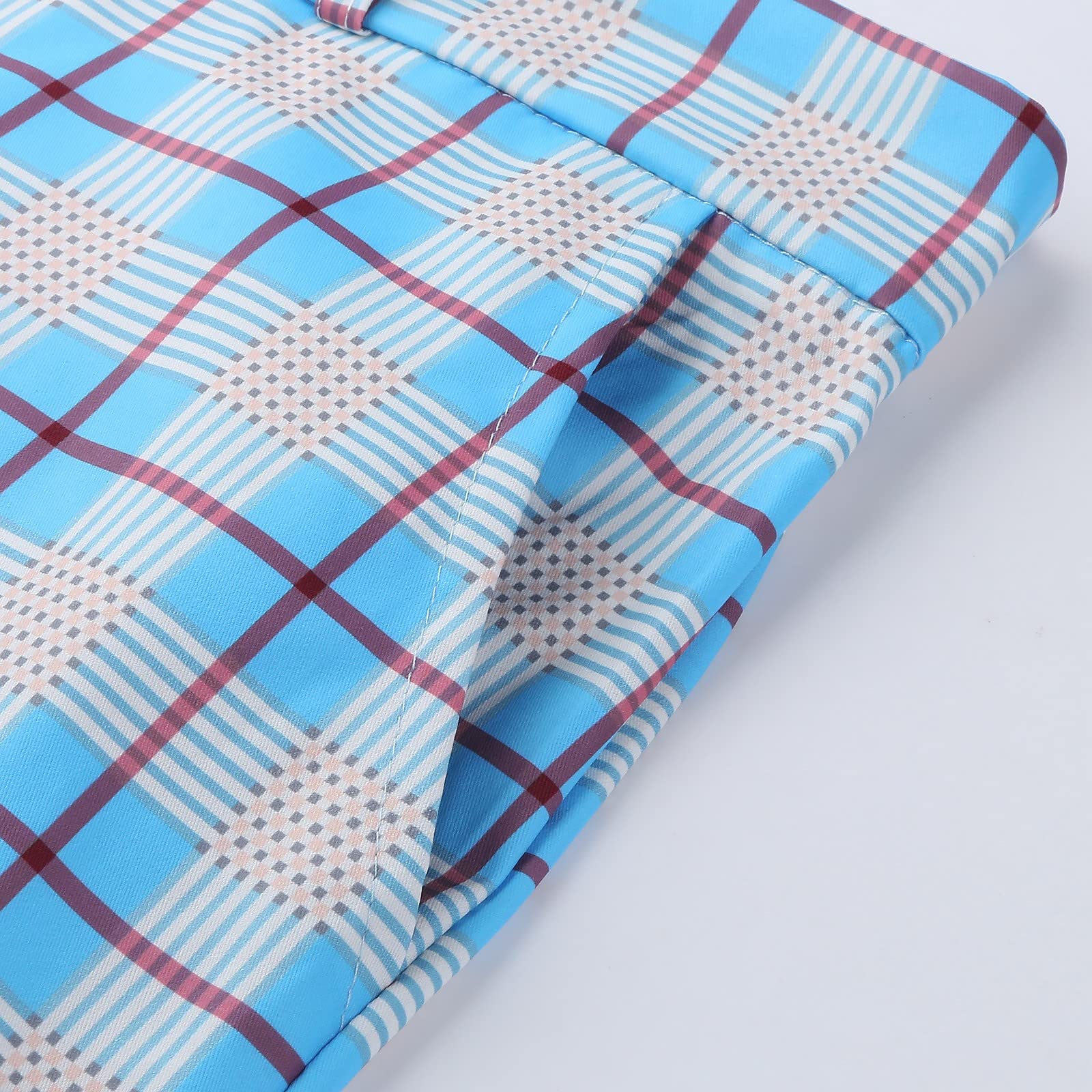 Men's Slim Fit Stretch Plaid Pencil Pants - Business Casual Chinos Trousers with Tapered Ankle - Light Blue Checkered Dress Pants for Office Work & Smart Casual Outfits