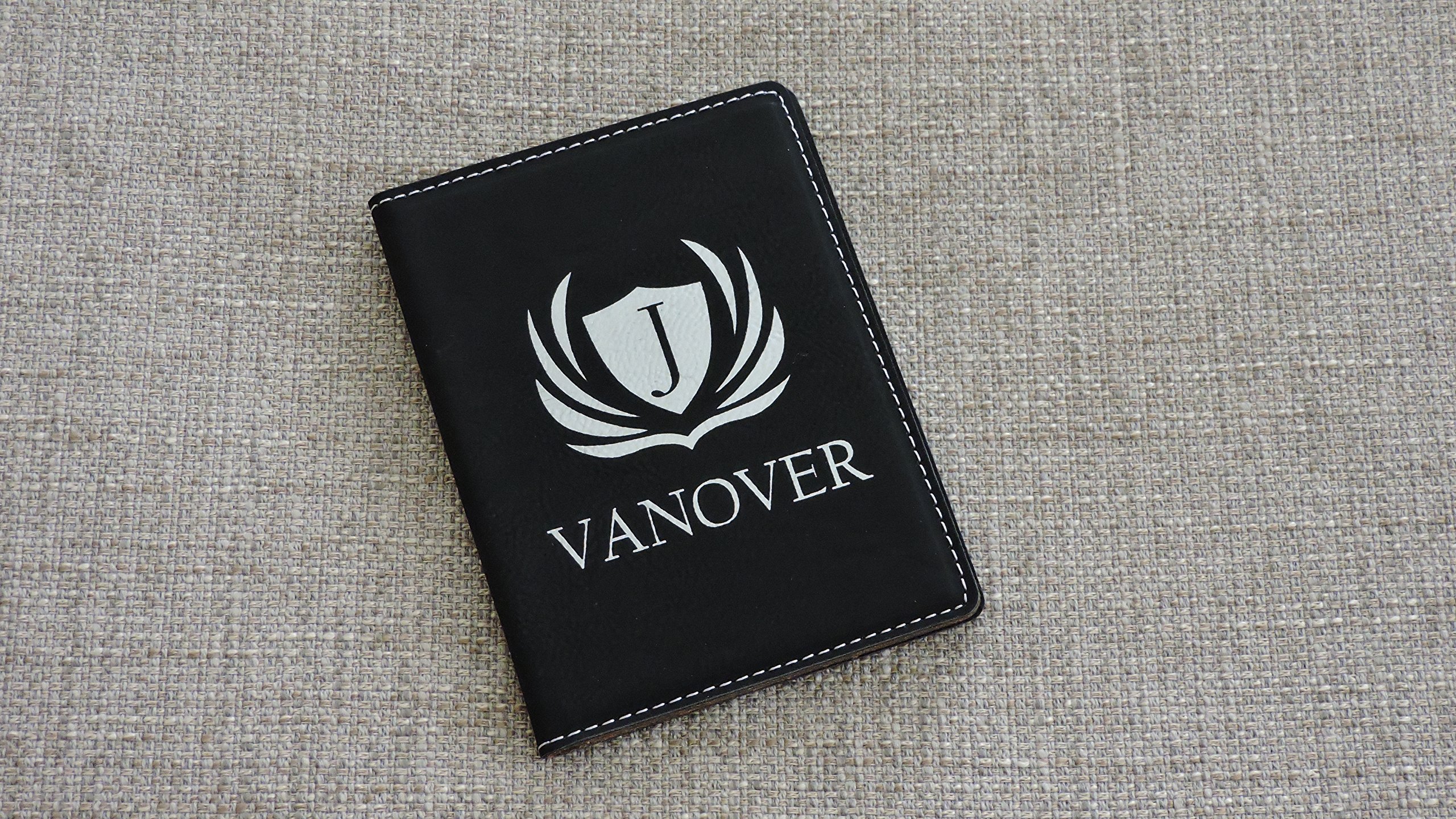 Custom Passport Cover Holder Wallet - Black with Silver Text - Perfect for Travel, Business Trips & Gifts