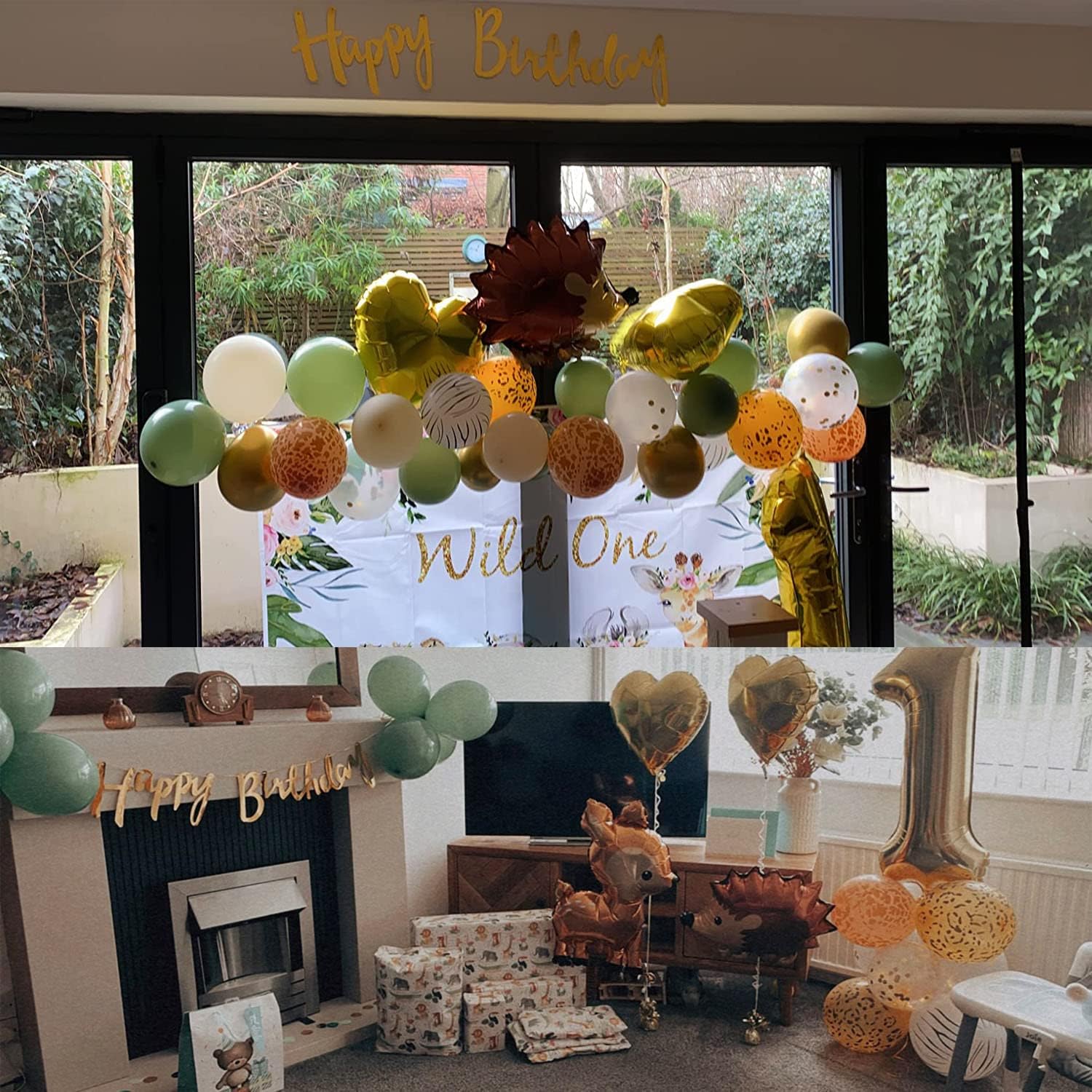 Jwssor 1st Birthday Decoration Set - 32 Inch Jungle Theme Foil Balloons in Sage Green & Brown for Wild One Party | Baby Shower, Photo Backdrop, Birthday Party Decorations