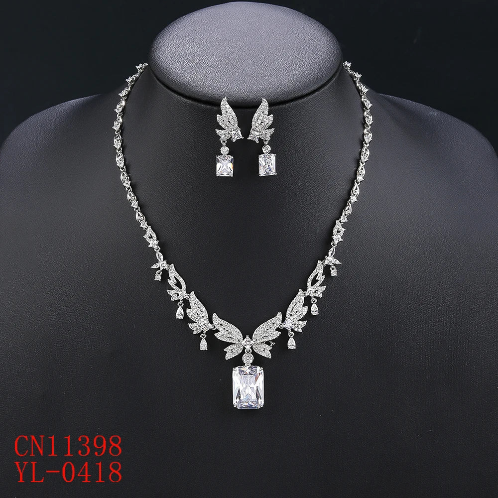 Cubic Zirconia Bridal Jewelry Set - Pendant Necklace & Earrings for Wedding, Ball, and Special Occasions | CN11398