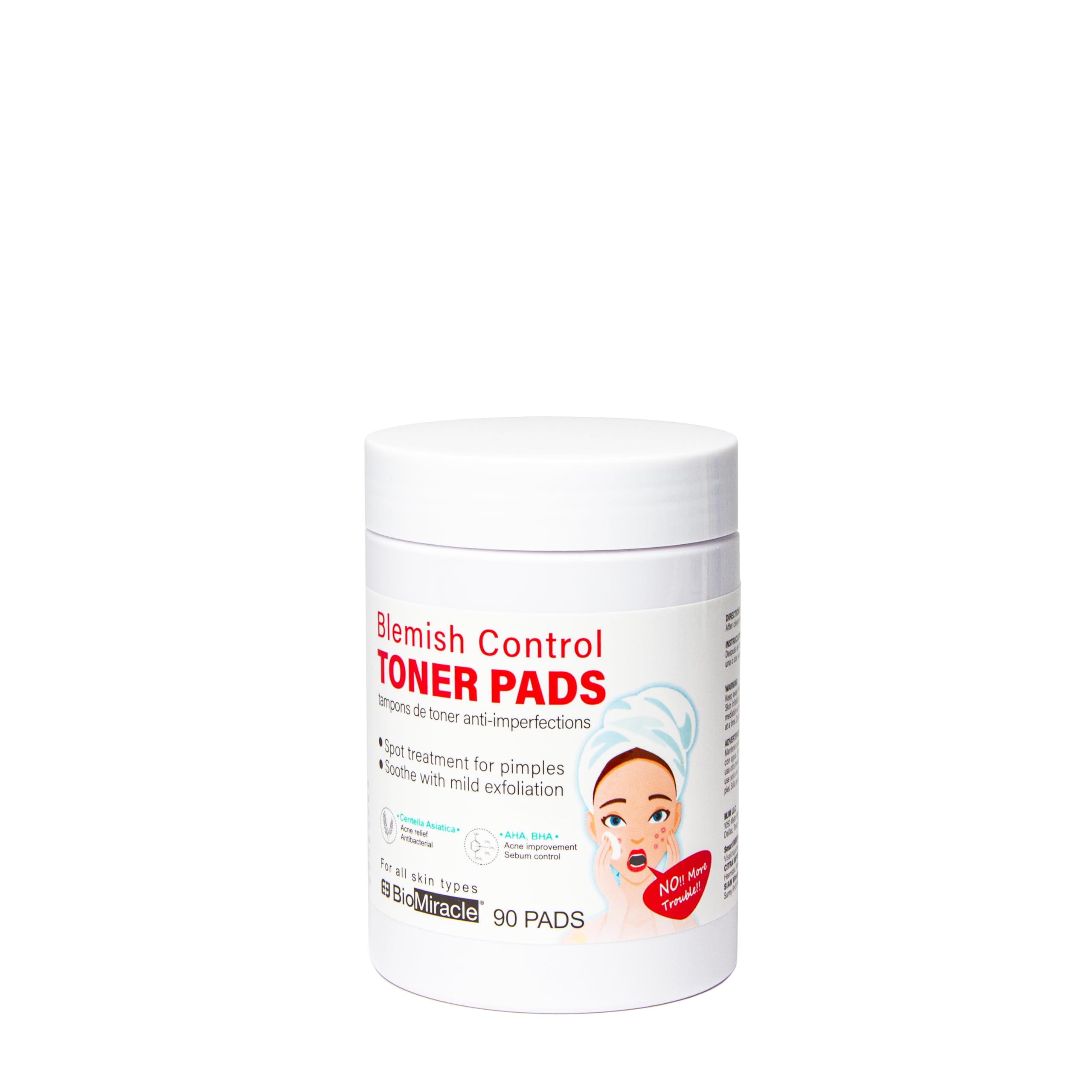 BioMiracle Blemish Control Toner Pads - Acne Spot Treatment with Mild Exfoliation & Soothing Formula (90 Count) | For Clear Skin & Daily Facial Care | Perfect for Travel & On-the-Go Skincare Routine