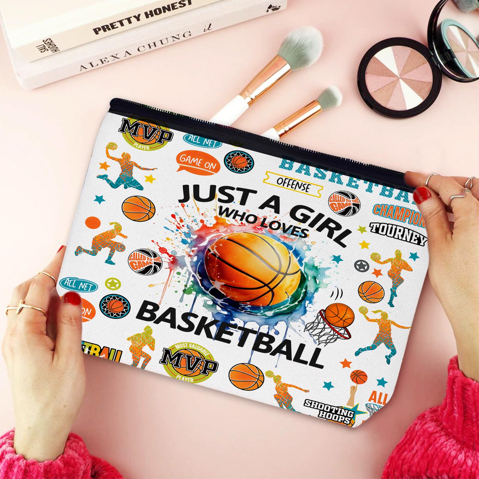 Basketball-Themed Makeup Bag - Perfect Valentine's Day, Christmas & Birthday Gift for Women & Ball Lovers - Great for Sports Fans, Travel & Gym Essentials Storage
