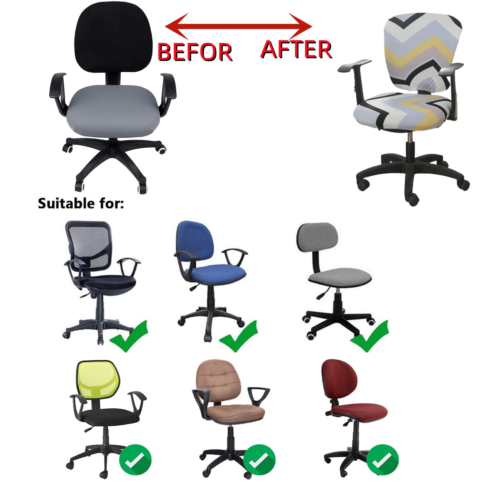 2-Piece Stretch Spandex Office Chair Cover - Universal Fit for Computer, Swivel & Rotating Chairs - Protects from Dust, Spills & Wear - Home & Office Use