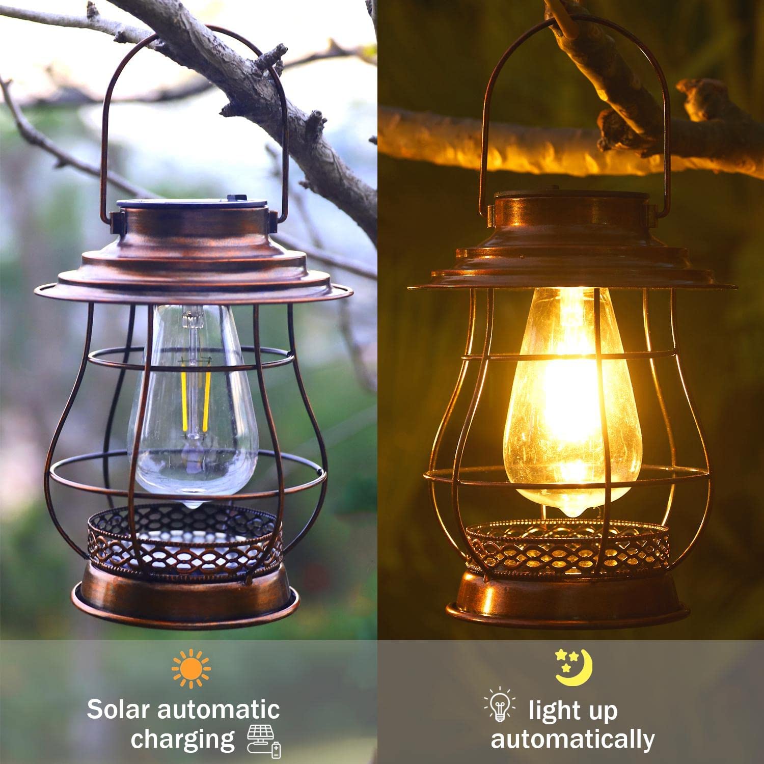 2 Pack Solar Outdoor Hanging Lights - Waterproof LED Garden Lanterns with Retro Design for Courtyard, Lawn, Patio & Pathway Decor | Perfect for Backyard, Porch, and Outdoor Party Lighting