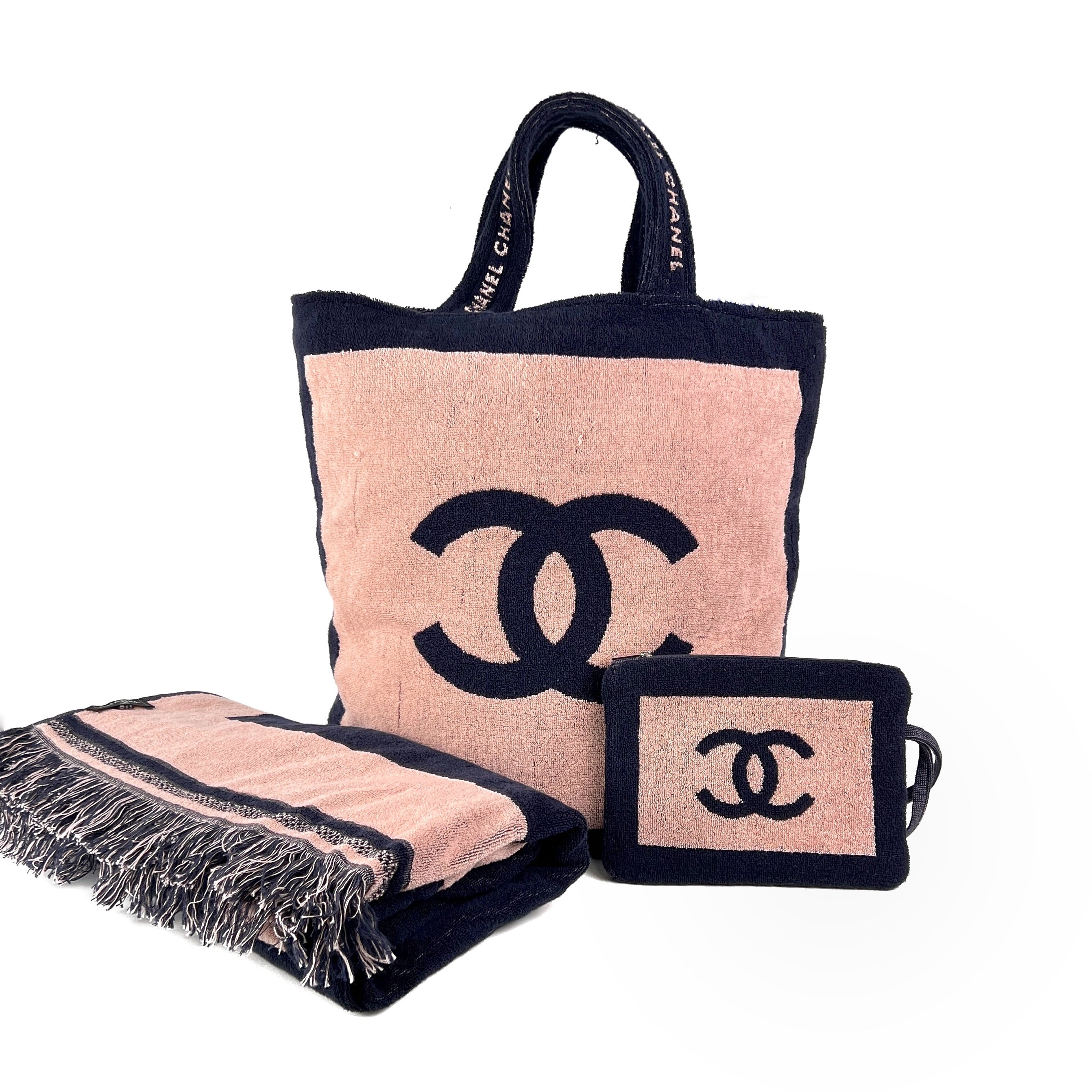 Chanel Logo Beach Bag Set with Towel and Pouch - Stylish Summer Accessories for Women | Perfect for Pool, Vacation & Travel Essentials