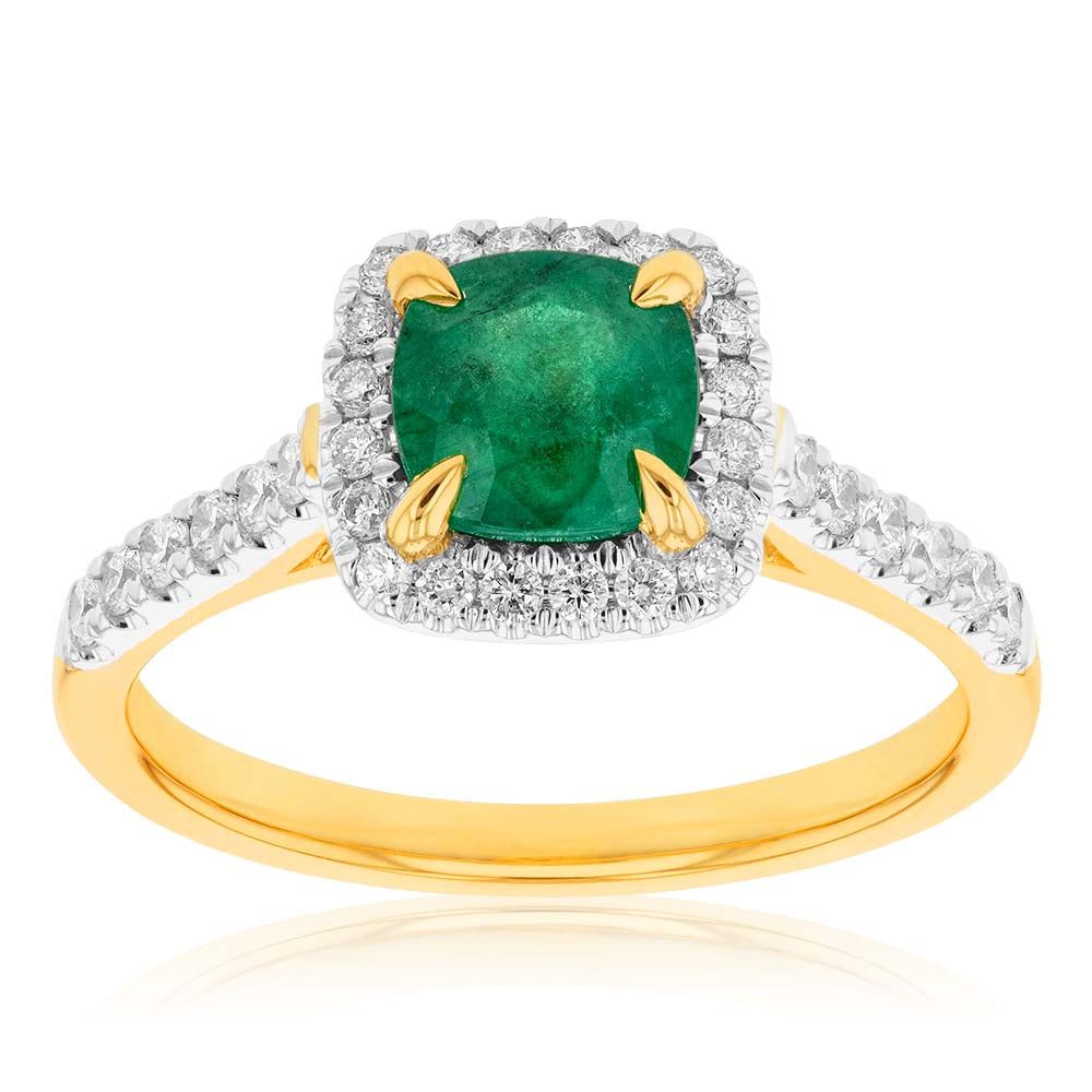 18K Yellow Gold Natural Emerald and Diamond Ring for Women - Elegant Jewelry Gift for Engagement, Wedding & Special Occasions