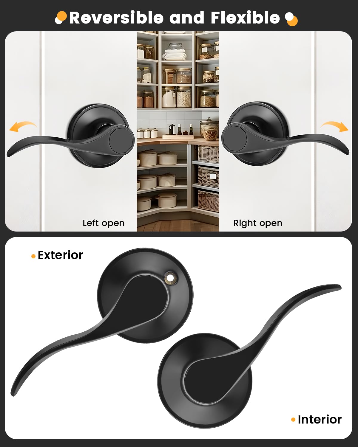 Gobrico 10 Pack Black Matte Interior Door Levers - Hall & Closet Passage Handles, Wave/Drop Style No Locking Door Knobs for Bedroom, Bathroom & Office Doors