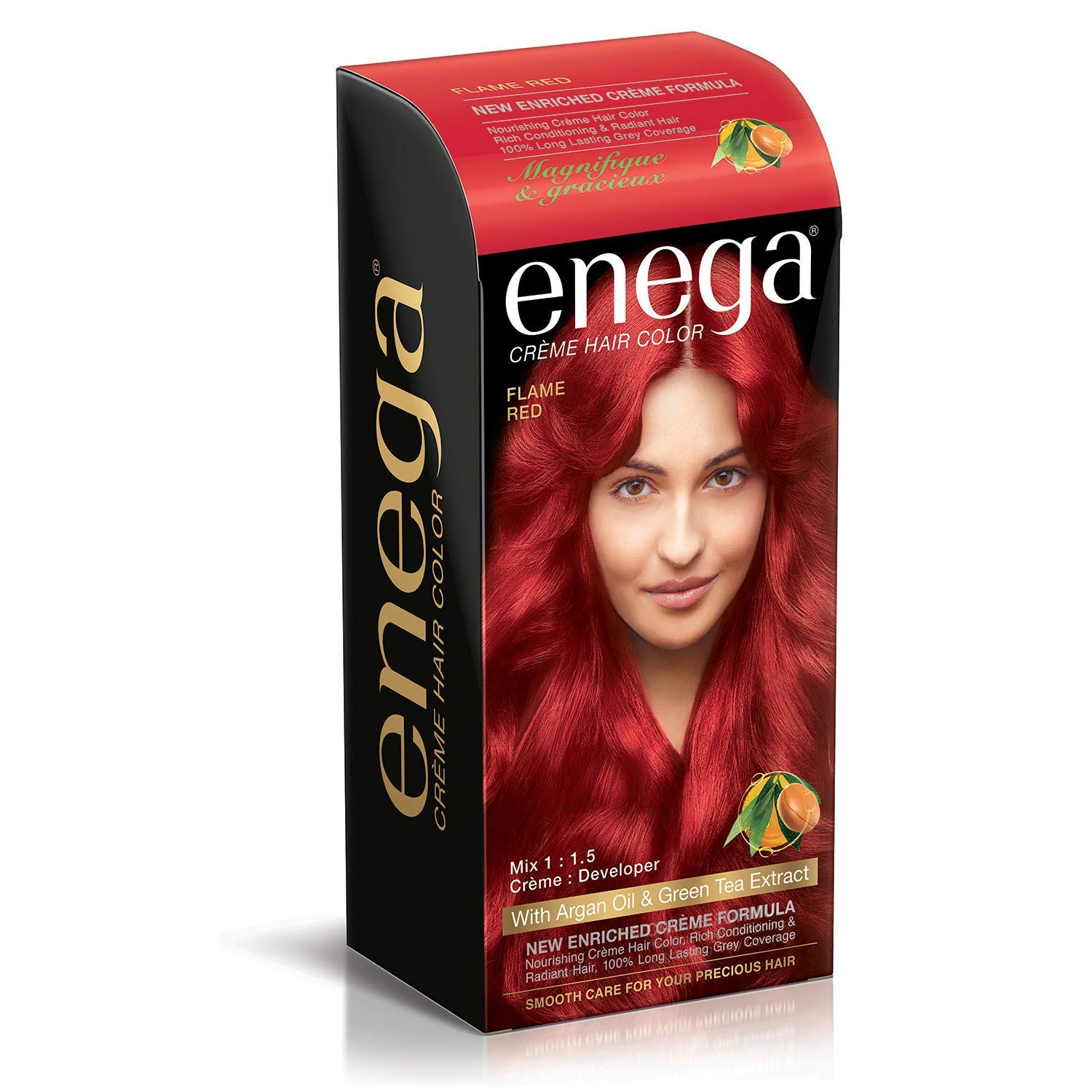 Enega Creme Hair Color Flame Red (100ml) with Argan Oil & Green Tea Extract - Vibrant Semi-Permanent Hair Dye for Women & Men - Pack of 1 | Perfect for DIY Hair Coloring at Home, Parties & Special Events