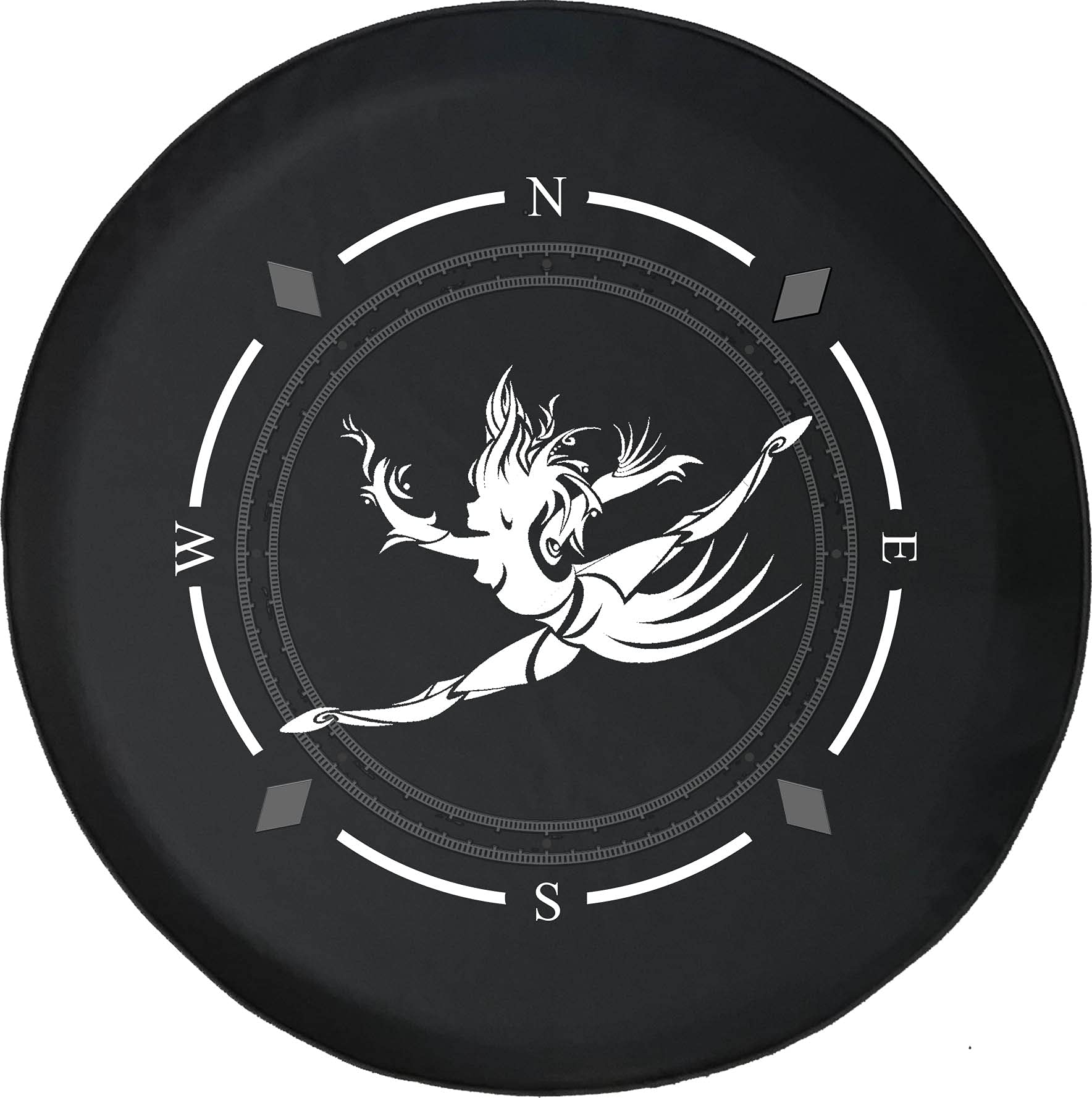 Premium American Spare Tire Cover with Compass & Dancing Fire Girl Design - Universal Fit for SUV, Trailer, RV & Most Vehicles | Durable Wheel Protection for Off-Road Adventures & Camping Trips