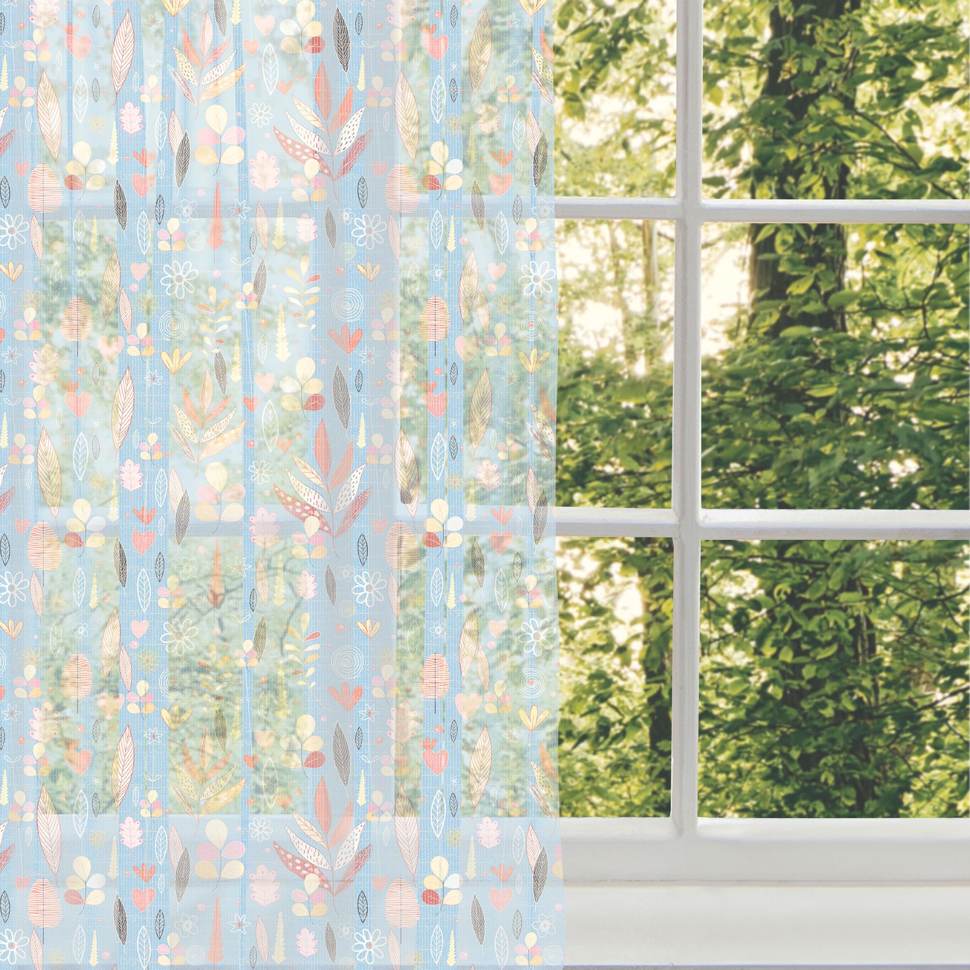 Ambesonne Floral Autumn Leaves Tulle Curtains - Blue Sheer Drapes with Rod Pocket, 108