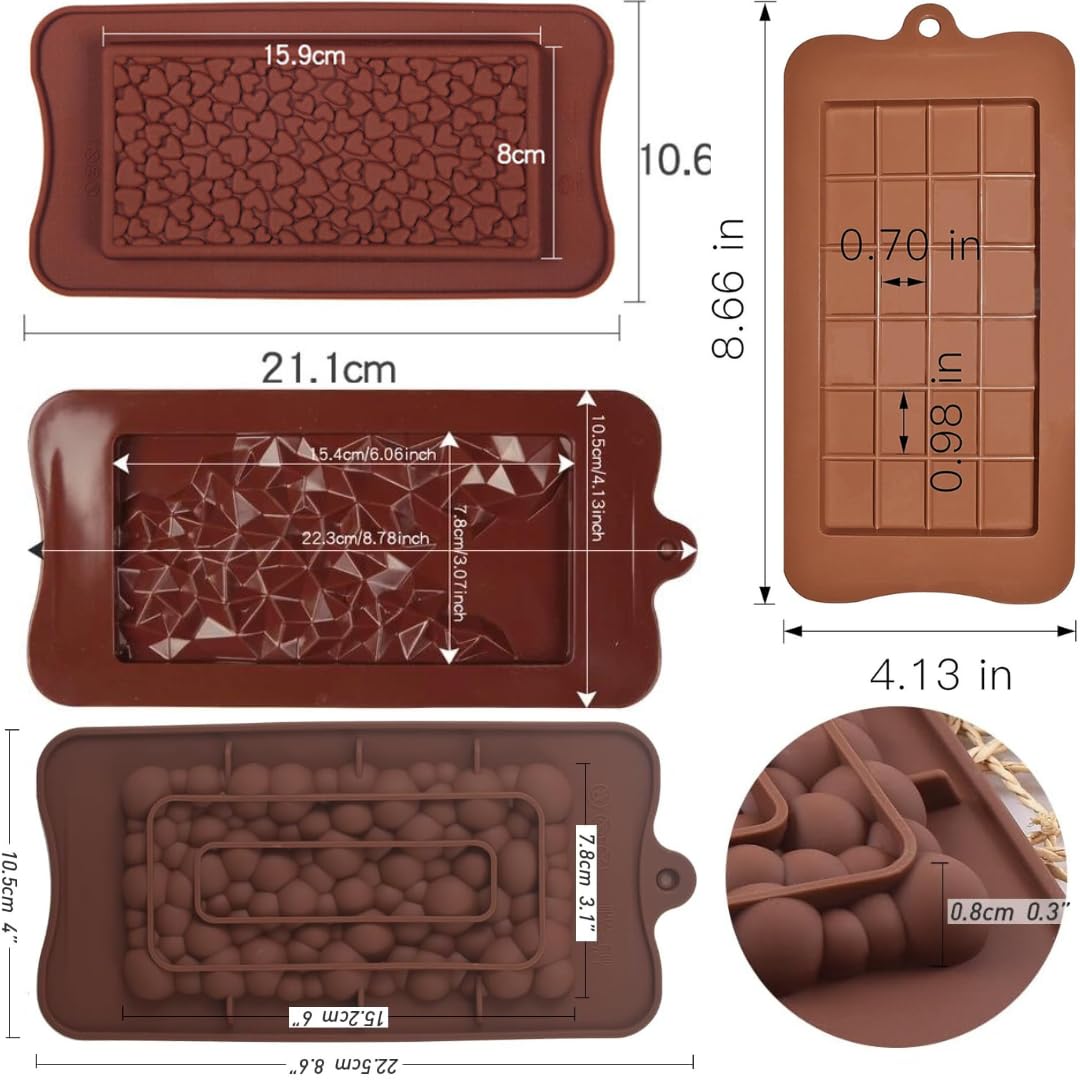 4 Pack Silicone Chocolate Molds - Food Grade, Break-Apart Heart, Cadbury, Bubble & Fragment Shapes - Non-Stick Candy, Protein & Energy Bar Molds for Baking, DIY Snacks & Party Treats