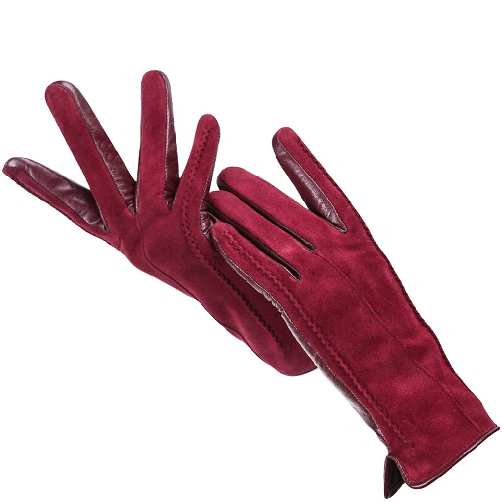 Winter Touchscreen Gloves for Women - Soft Leather & Suede, Burgundy, Size 7 | Compatible with Smartphones & Tablets - Perfect for Cold Weather & Outdoor Activities