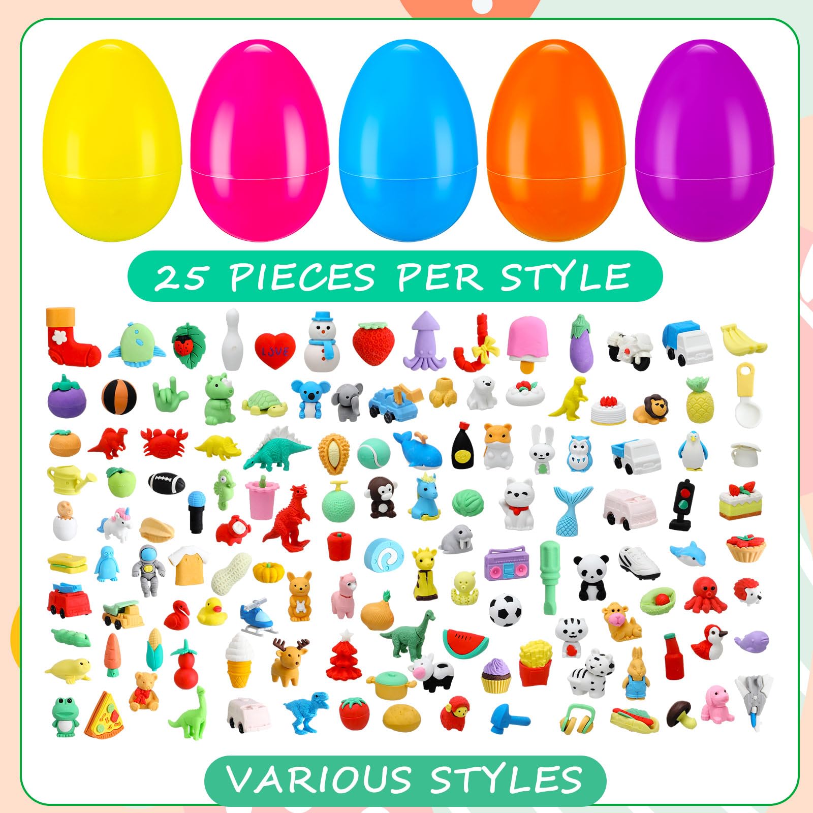 300 Pcs Easter Egg Erasers - Cute Animal Shaped Mini Pencil Erasers for Easter Egg Hunt, Classroom Prizes & Party Favors - Perfect for Easter Basket Stuffers, School Rewards and Kids' Arts & Crafts