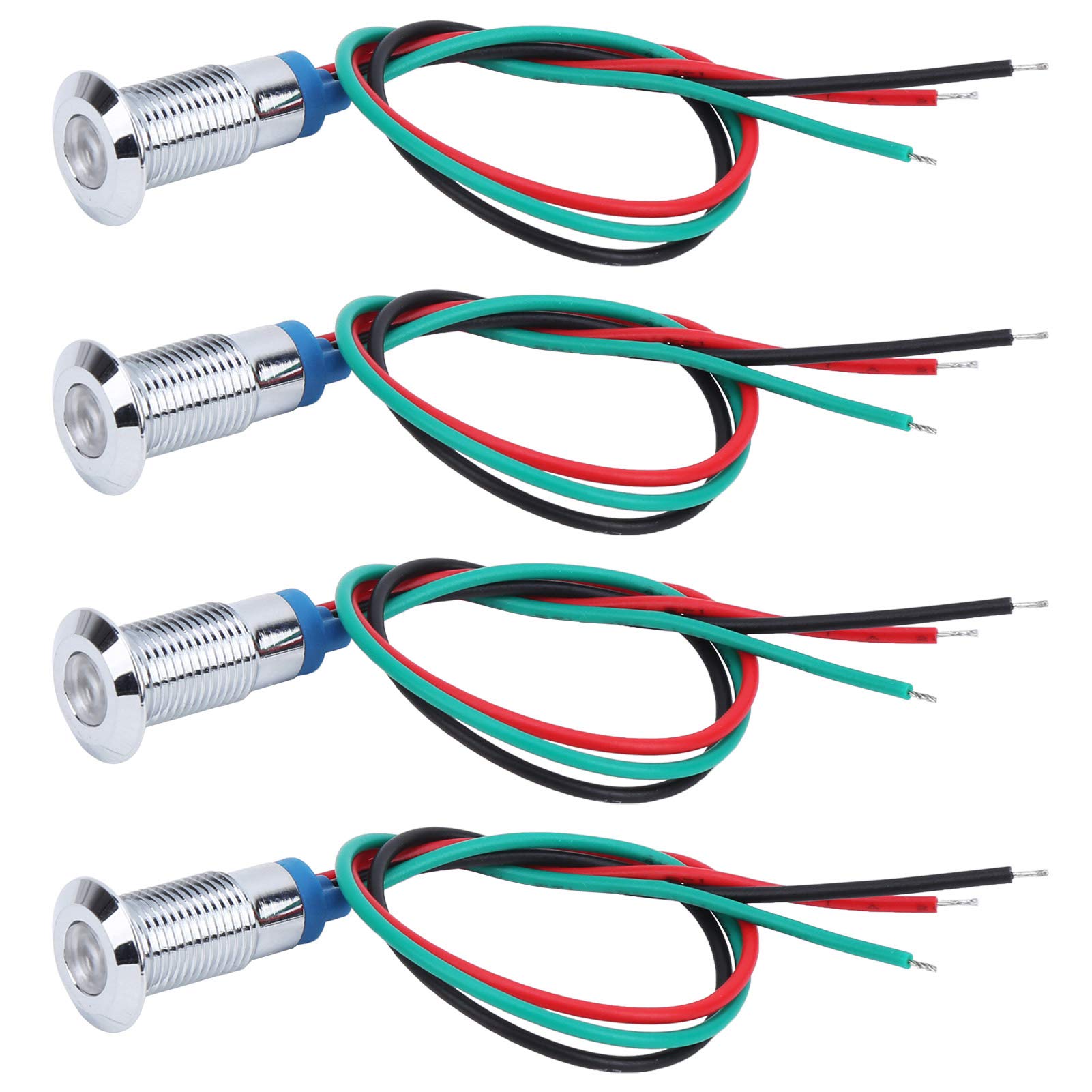 12V 24V LED Indicator Lights - 4 Pack 8mm Pre-Wired Common Anode Industrial Signal Lights (Red/Green) for Automotive, Machinery & Control Panels