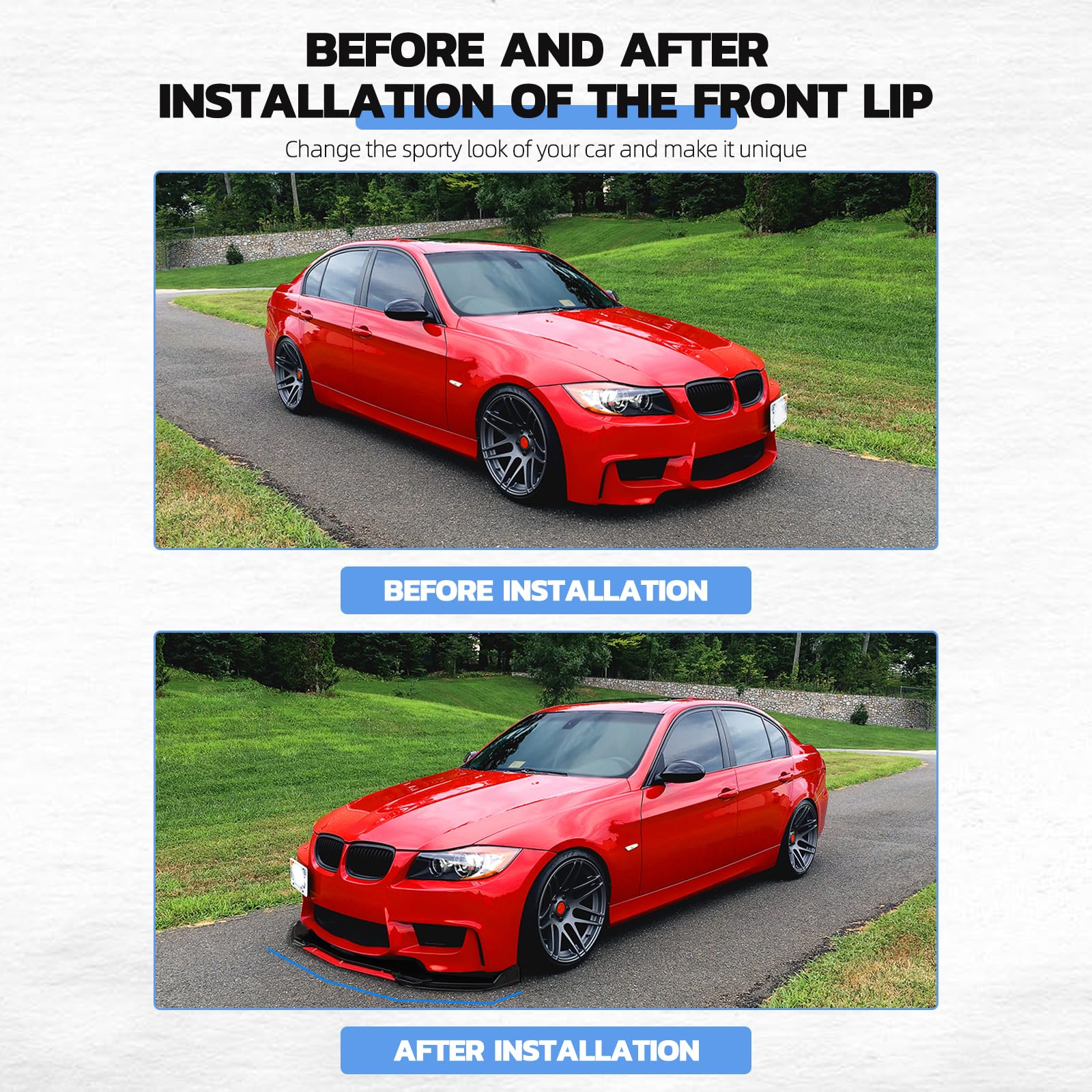 Universal Front Bumper Lip for Cars - Glossy Black ABS Adjustable Front Splitter with Red Accent - Vehicle Bumper Protector & Style Enhancer for Sedans, Coupes & Sports Cars - Perfect for Racing, Car Shows & Street Style Upgrades