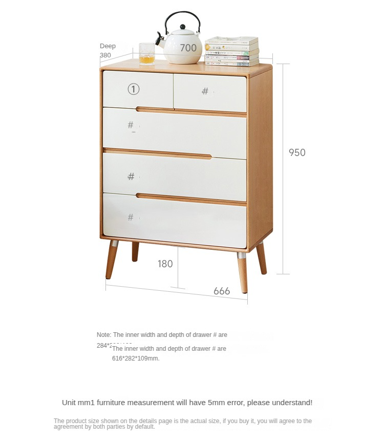 Solid Poplar Wood Chest of Drawers - 5-Drawer Storage Organizer for Bedroom, Living Room & Office | Natural Wood Dresser with Smooth Gliding Drawers