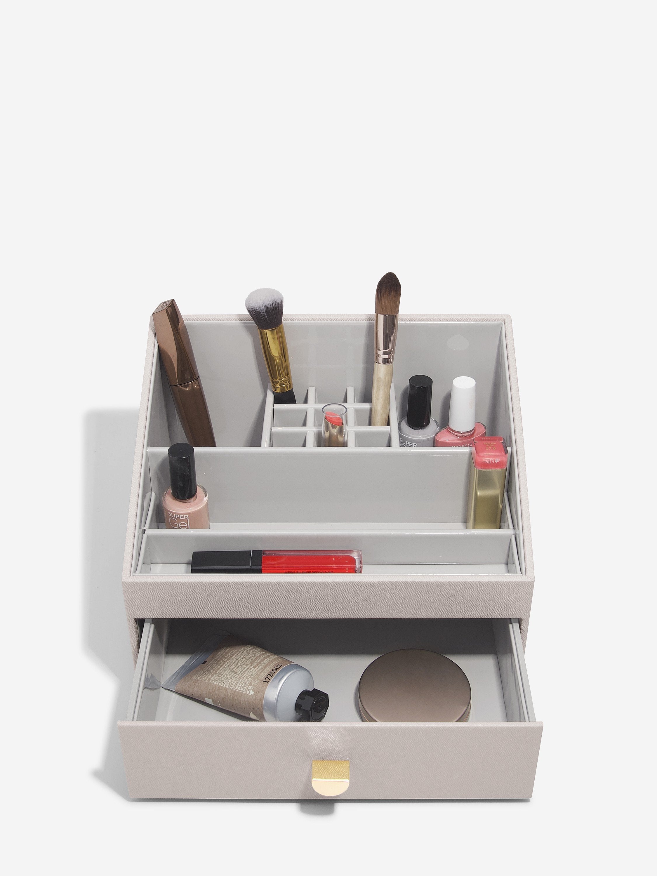 Classic Taupe Makeup Organizer with Drawers - Perfect for Vanity, Bathroom & Travel Storage | Beauty Cosmetic Organizer for Brushes, Lipsticks & Makeup Essentials