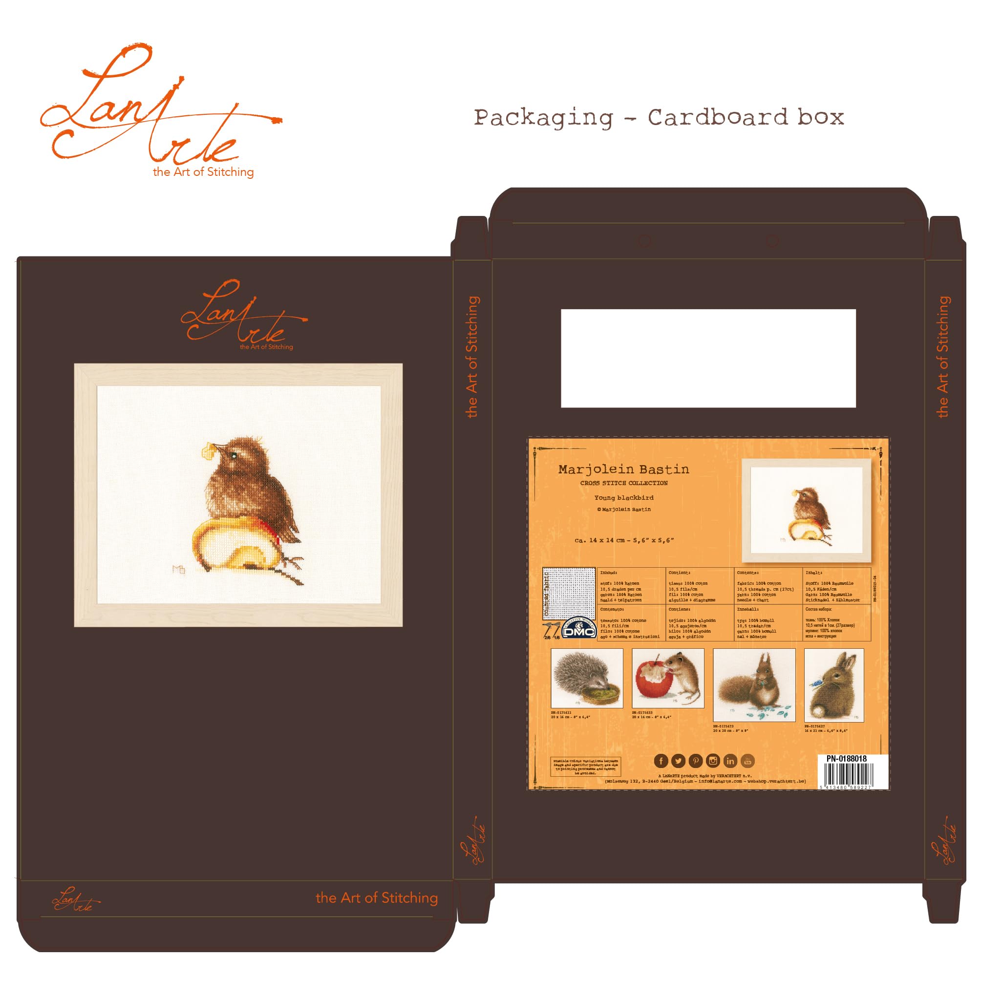 Lanarte Young Blackbird Cross Stitch Kit - 27 Count Aida Fabric - Premium Embroidery Supplies for Home Decor & Gift Giving