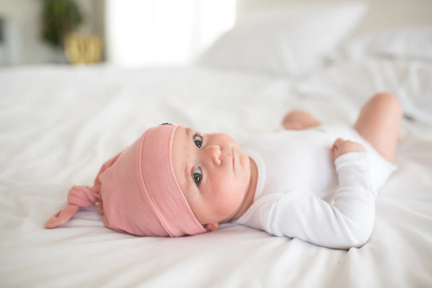 Copper Pearl Top Knot Hat for Babies 0-4 Months - Darling Pink | Soft & Stylish Newborn Beanie for Photos, Outings & Gifts