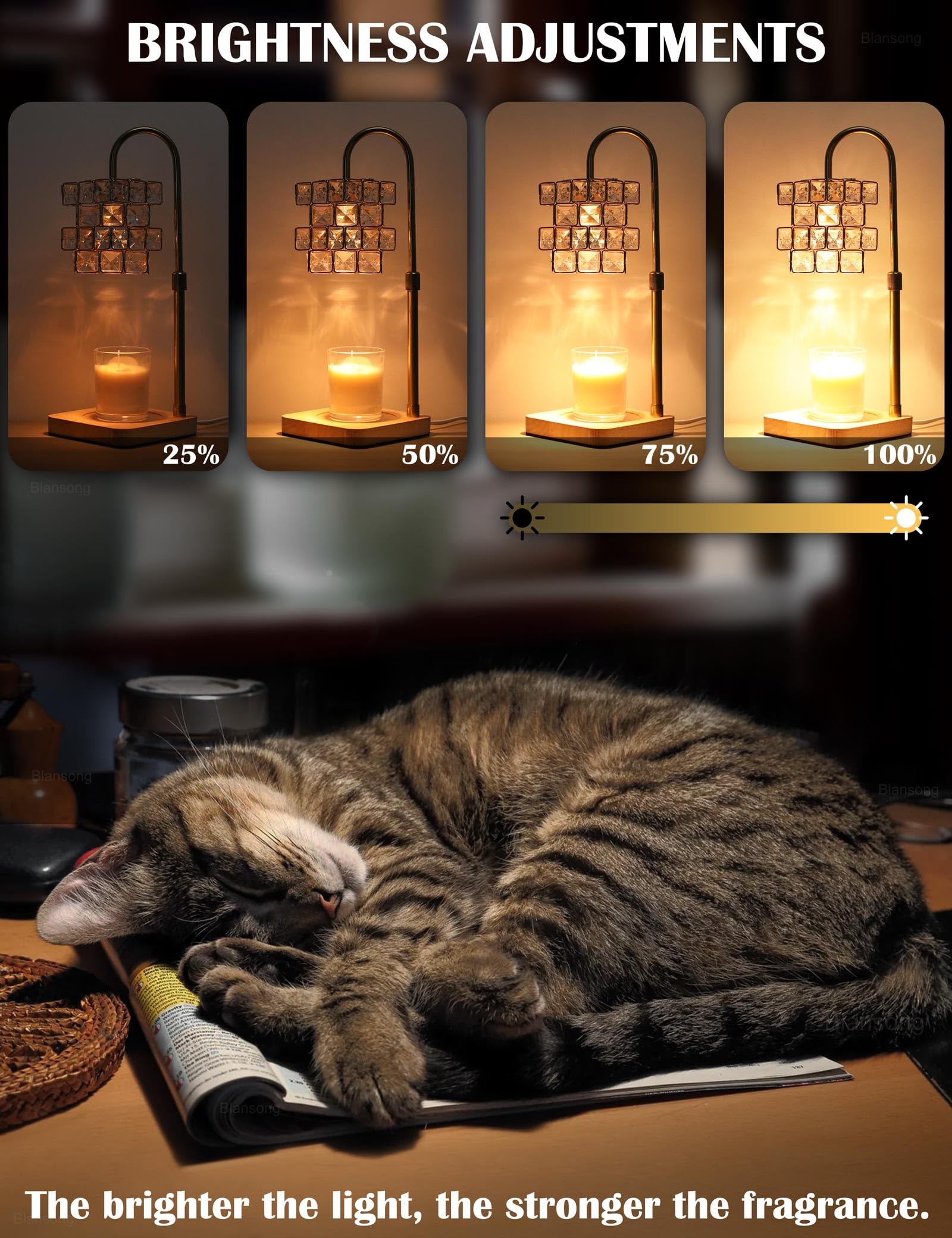 Adjustable Height Electric Candle Warmer Lamp with Dimmer & Timer - Diamond Texture Lampshade Wax Melter for Jar Candles (Includes 2 Bulbs) - Perfect for Home Decor, Bedroom Ambiance & Aromatherapy