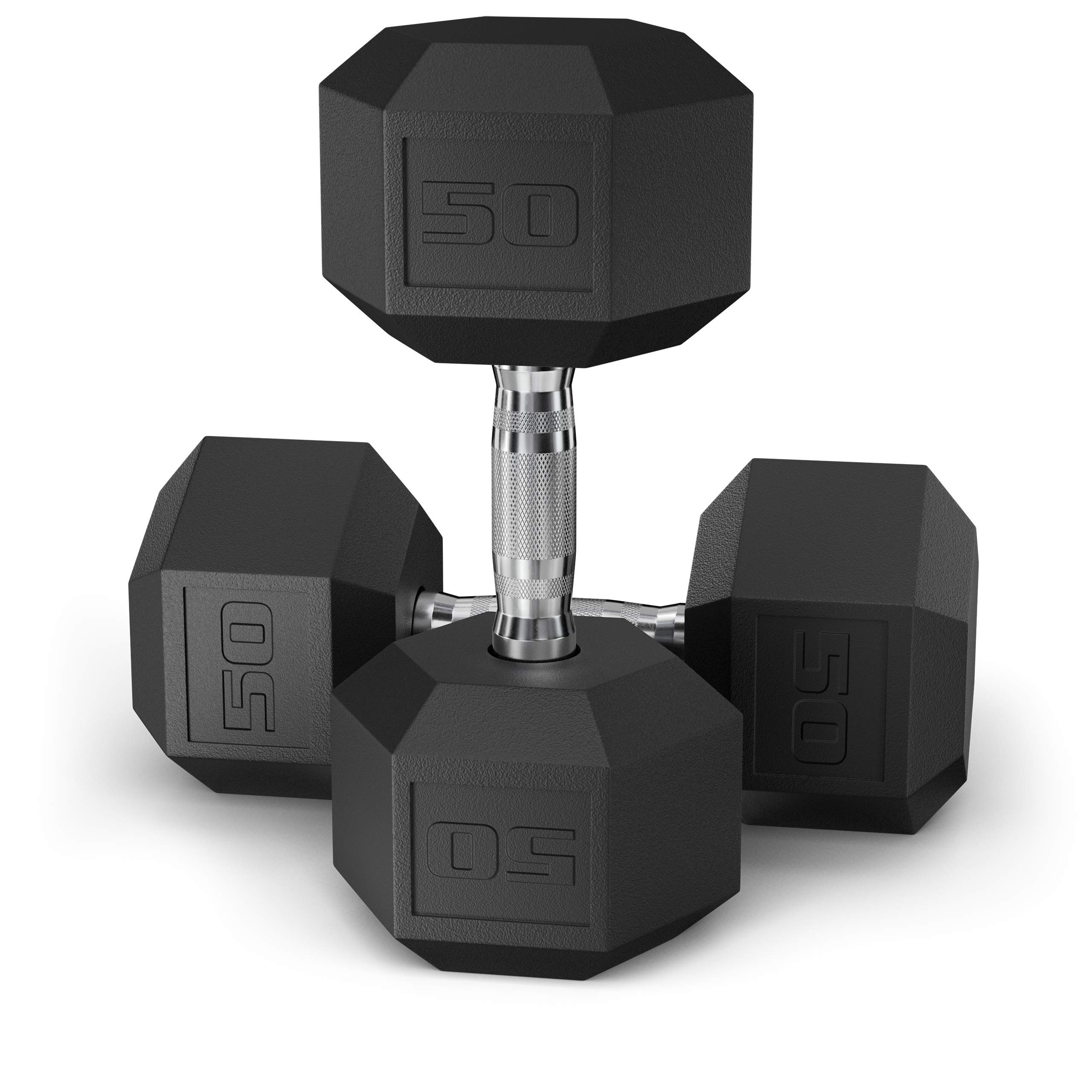 Premium Black Coated Hex Dumbbell Set - 10-50lbs Cast Iron Free Weights with Non-Slip PVC Grip for Home Gym, Strength Training & CrossFit Workouts