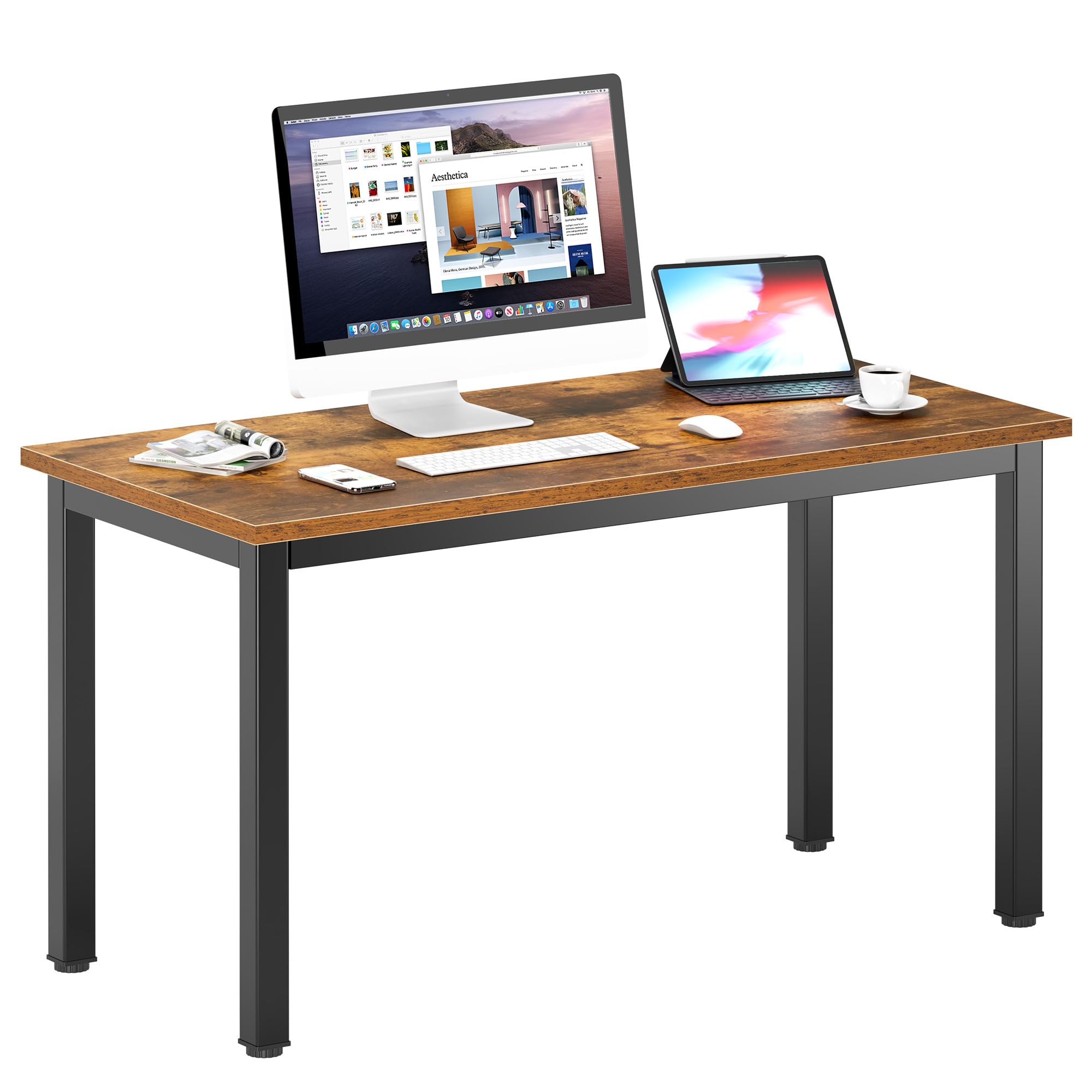 DlandHome 47-inch Computer Desk for Home Office, Writing, Study & Gaming - Retro Style Workstation for Small Spaces & Modern Workspaces