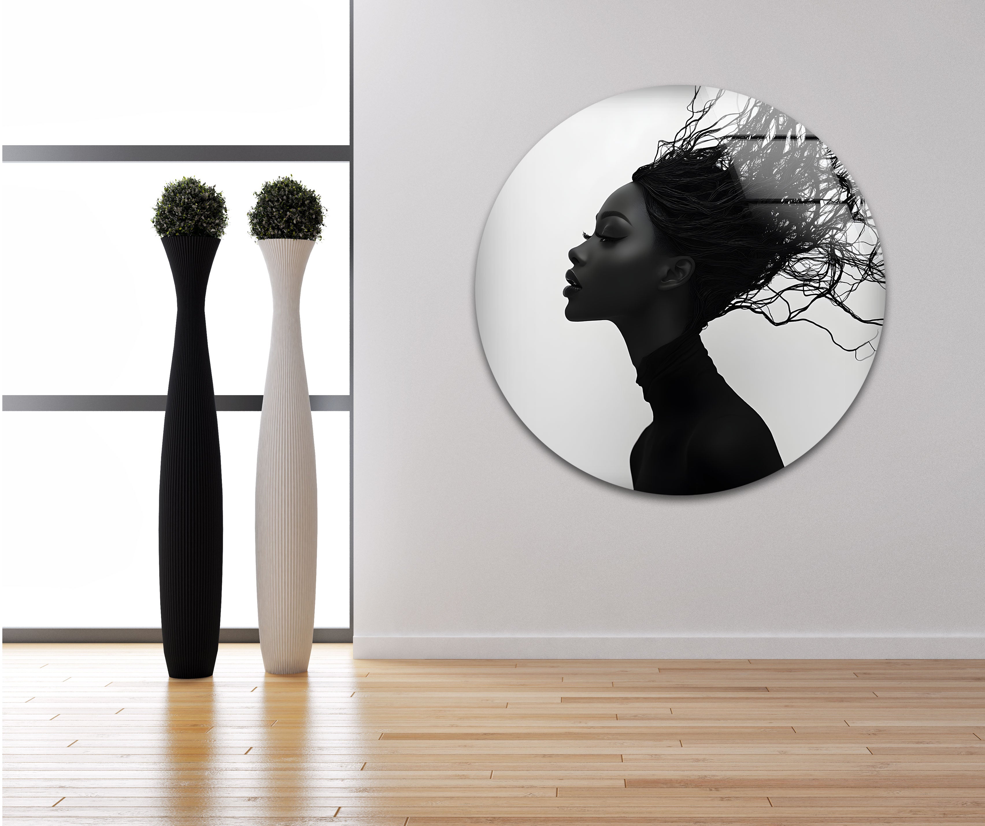 Abstract Black & White Portrait Wall Art - Elegant Woman with Flowing Hair Canvas Print for Modern Home & Office Decor | Living Room, Bedroom, Gallery Wall Display