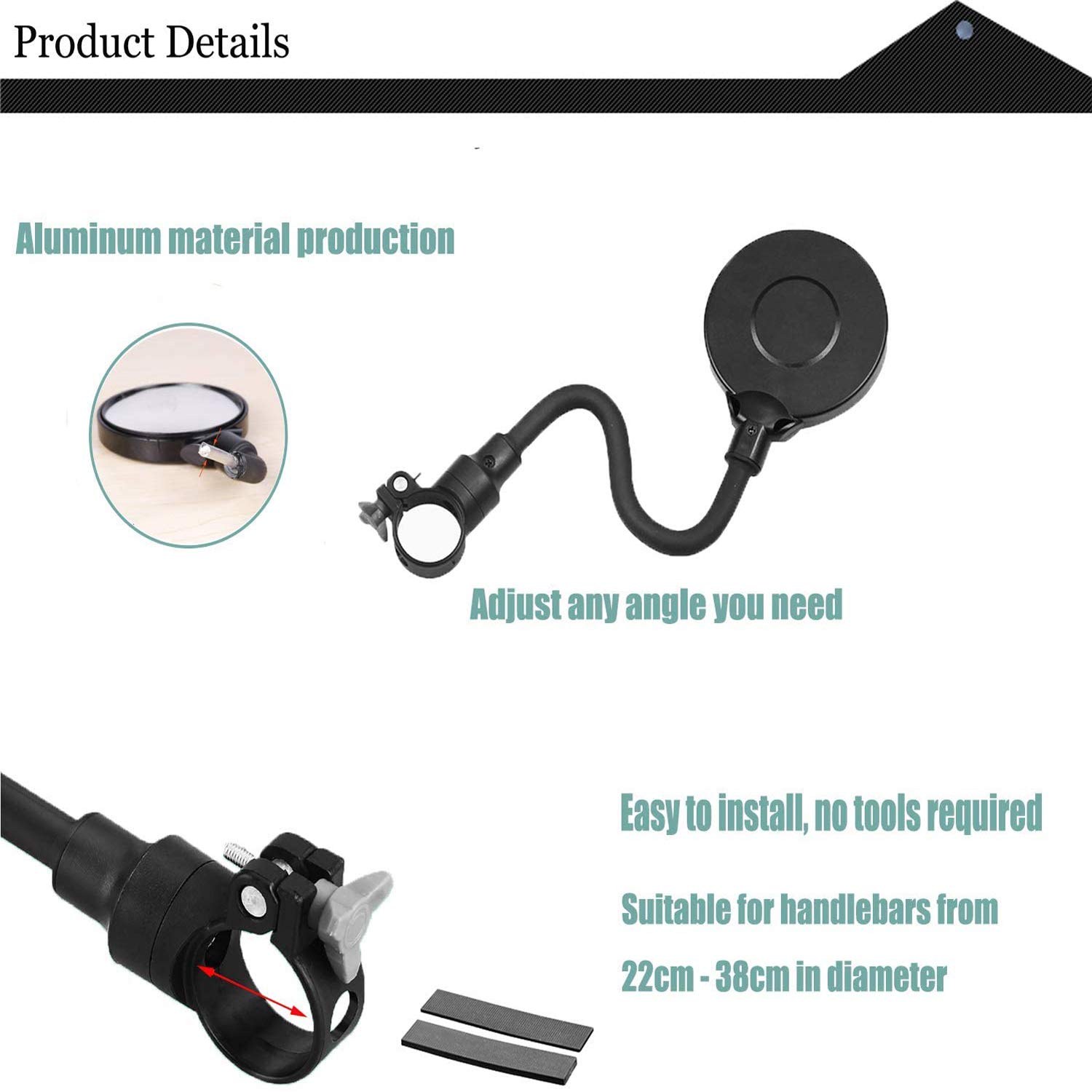 2PCS Adjustable Bicycle Rear View Mirrors - Wide Angle Acrylic Convex Safety Bike Mirrors for Mountain, Road, Electric & Motorcycle Bikes - Perfect for Commuting, Cycling Safety & Traffic Awareness