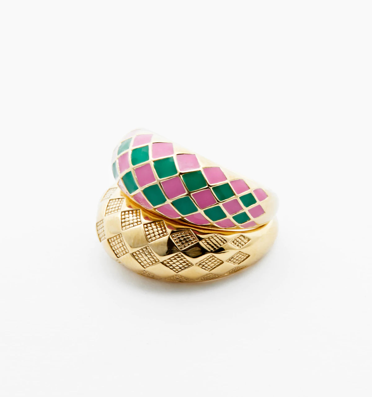 Stylish Checker Rings Set of 2 - Watermelon Pattern Fashion Jewelry for Women | Perfect for Summer Outfits, Parties, and Everyday Wear