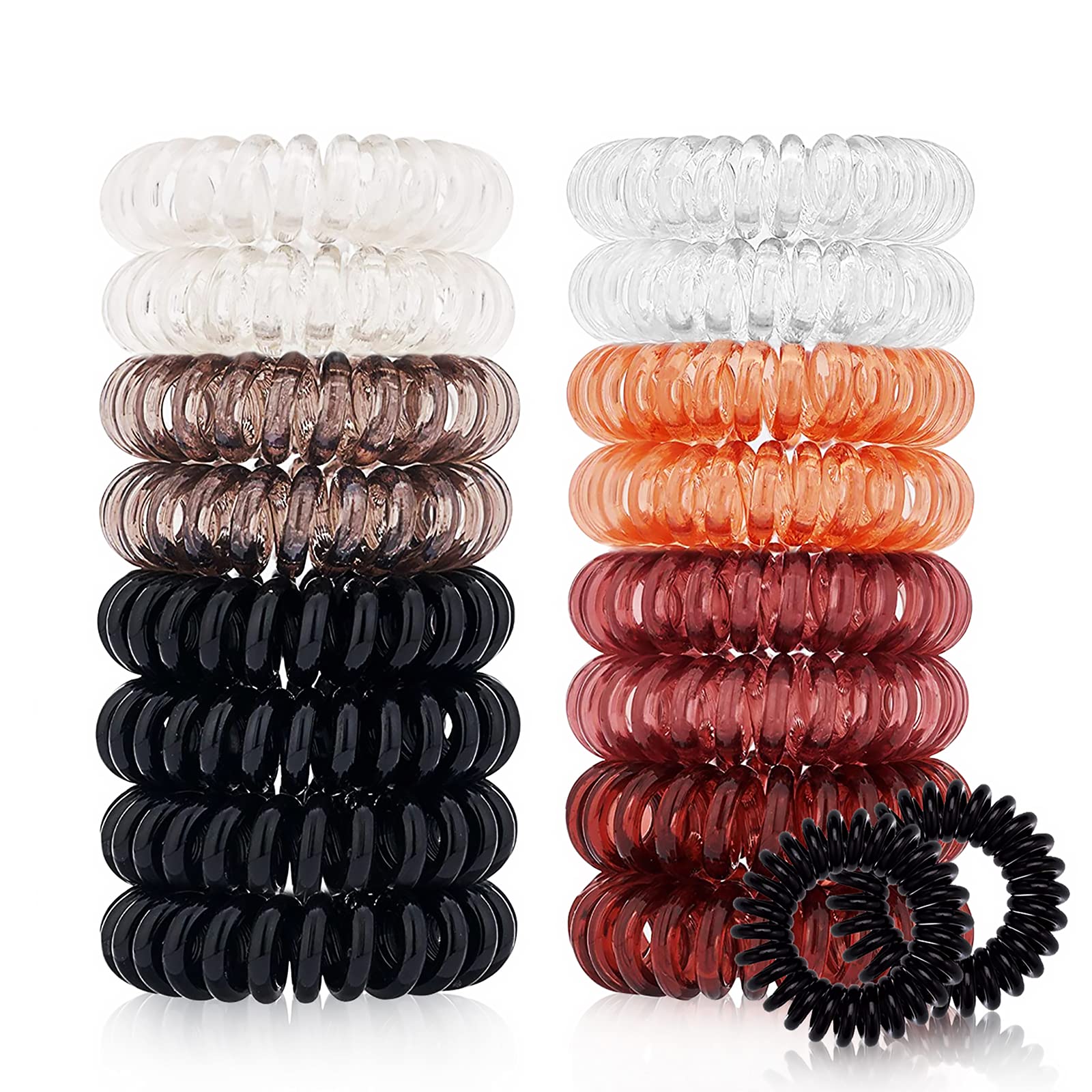 18 Pack Spiral Hair Ties - No Crease Coil Hairbands for Women & Girls | Multi-Color Waterproof Phone Cord Scrunchies | Hair Elastics Accessories (Dark Colors) - Perfect for Workouts, Yoga, Swimming & Everyday Styling