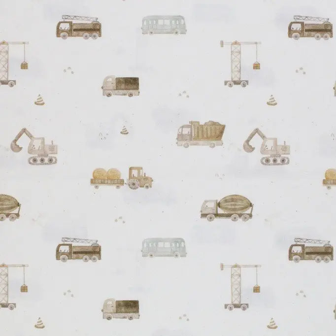 Premium Cotton Poplin Fabric with Construction Vehicle Prints - Perfect for Kids' Clothing, DIY Crafts & Home Decor Projects
