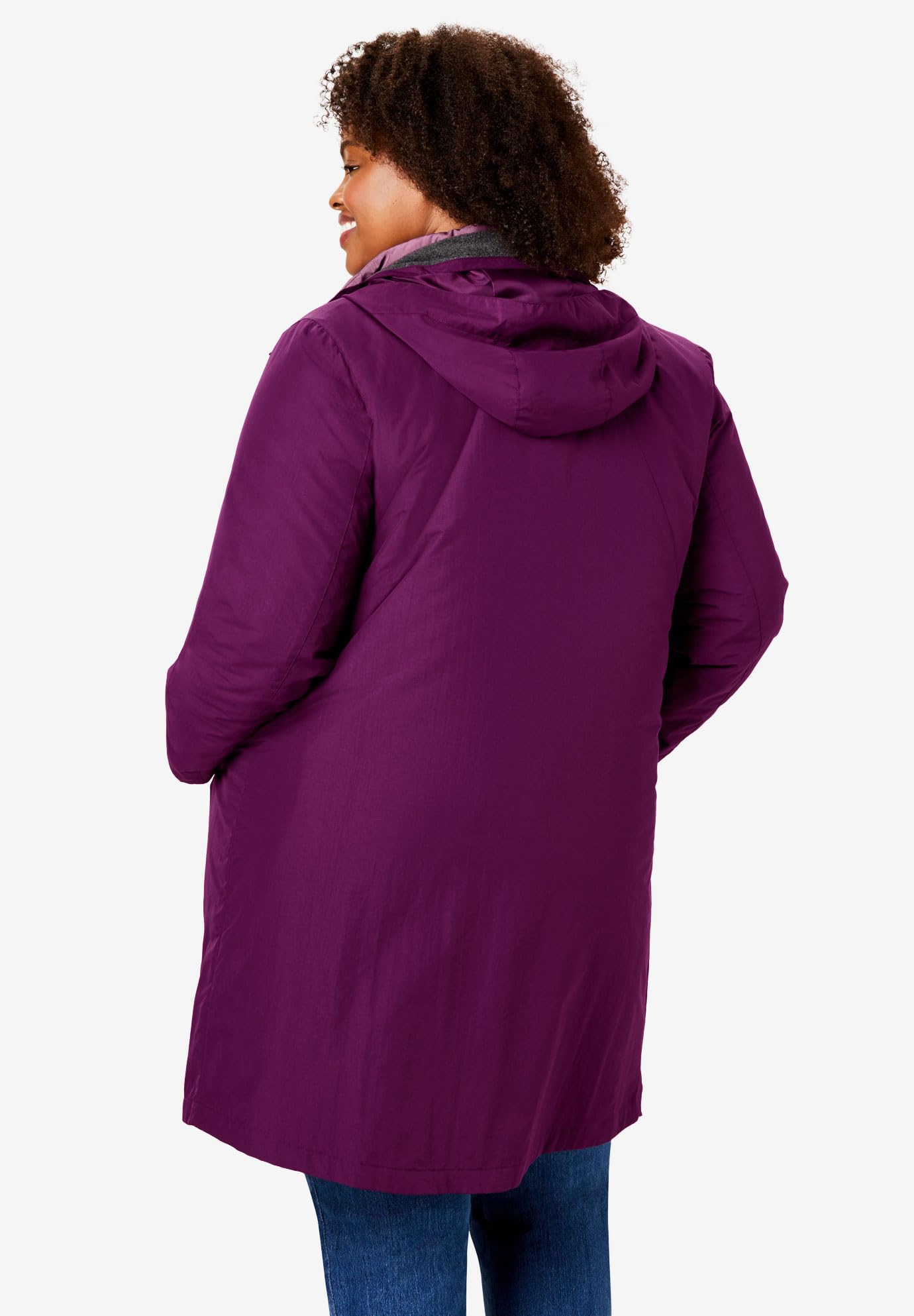 Woman Within Women's Plus Size 3-in-1 Hooded Taslon Jacket - Waterproof Windbreaker for Outdoor Hiking & Casual Wear