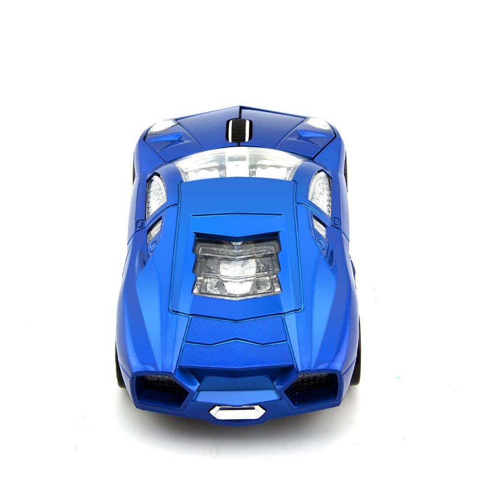 Wireless 2.4G USB Optical Gaming Mouse for Laptop & Desktop - Ergonomic Sports Car Design Computer Mouse (Blue) | Perfect for Gaming, Office Work & Travel Use