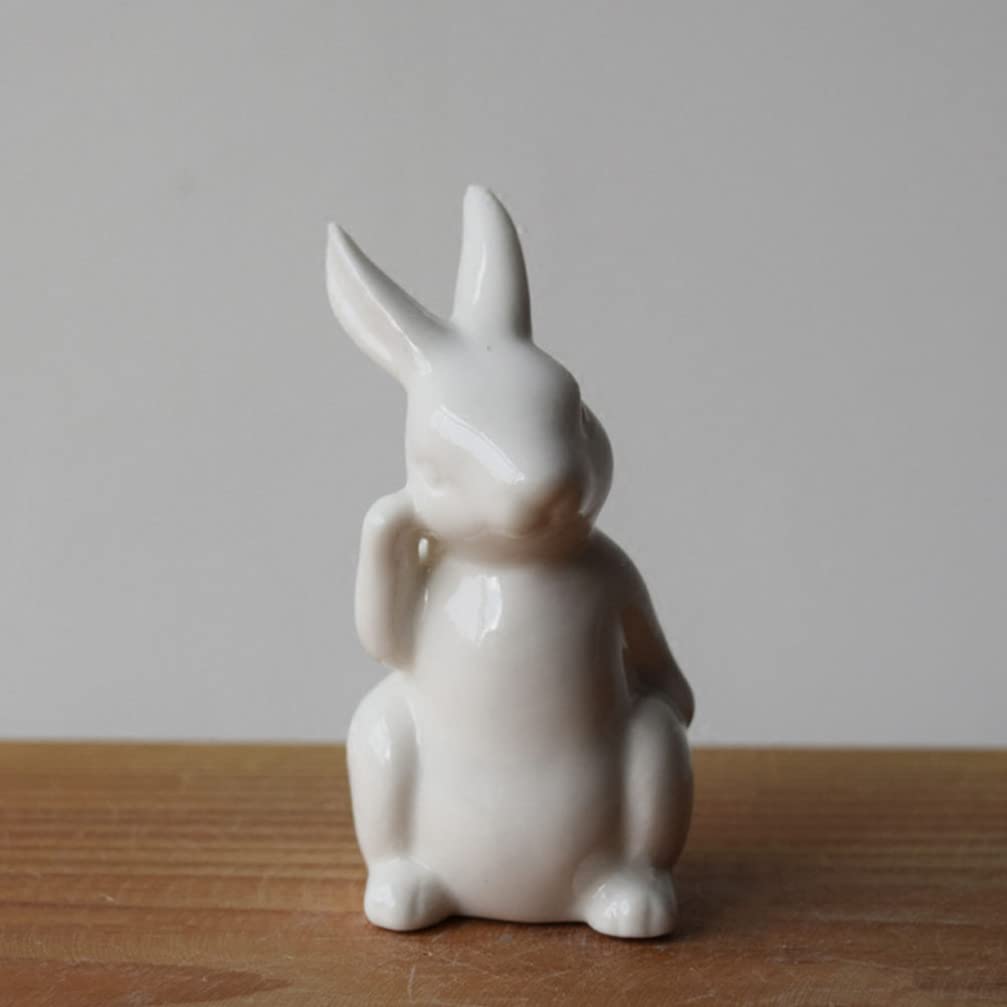 2pcs White Ceramic Easter Bunny Figurines - Cute Rabbit Statues for Home Decor, Easter Party Favors, Table Centerpiece, Gift for Lovers | Perfect for Spring Decor, Easter Crafts & Holiday Dining Table Ornaments