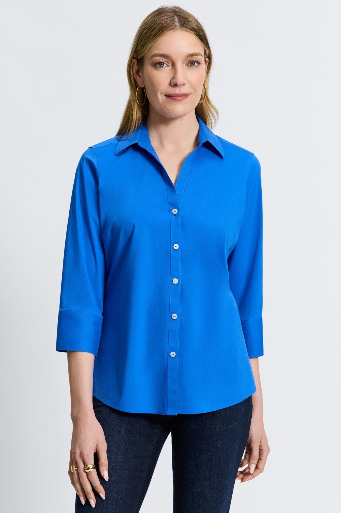 Mary No Iron Stretch 3/4 Sleeve Shirt - Wrinkle-Free Comfort Blouse for Women - Perfect for Office, Travel & Casual Wear