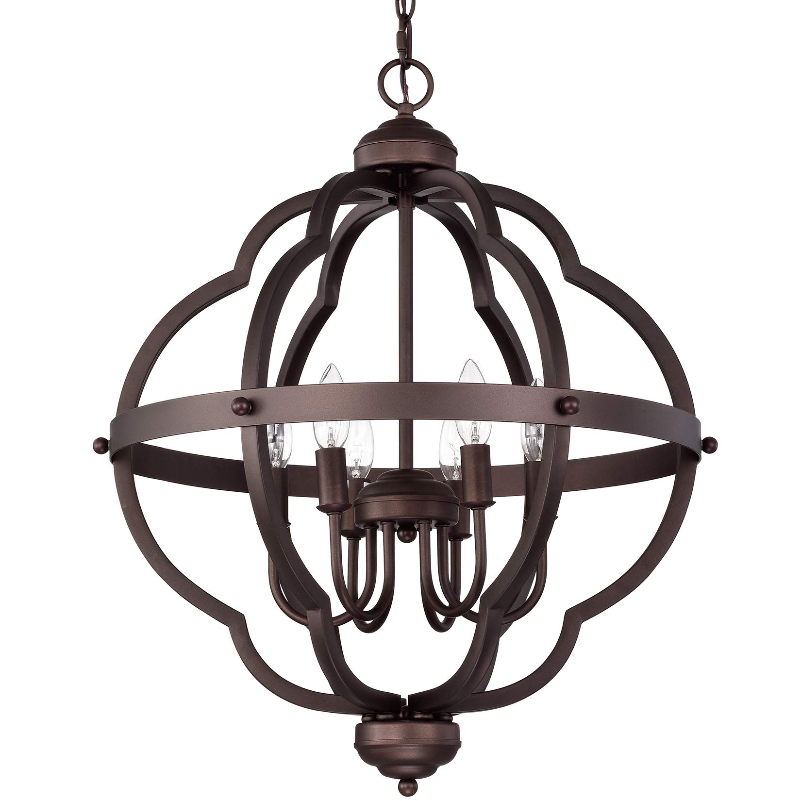 6-Light Globe Pendant Light Fixture - Oil Rubbed Bronze Farmhouse Chandelier - 21 Inch Hanging Lights for Kitchen Island, Dining Room, Living Room & Bedroom - Perfect for Rustic, Industrial & Modern Home Decor