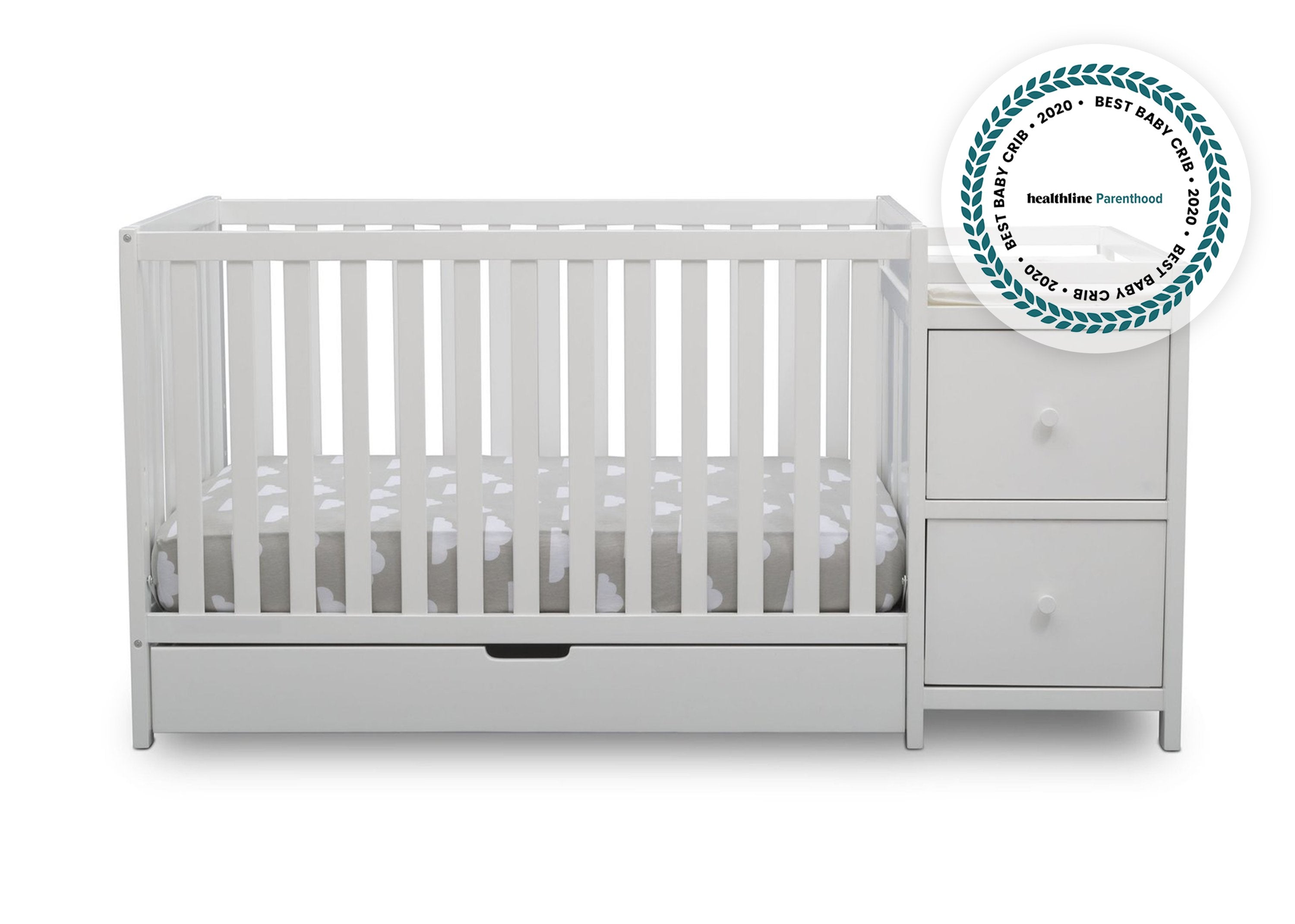 Luna Convertible Crib and Changer with Under Drawer - 3-in-1 Baby Nursery Furniture for Newborn to Toddler | Space-Saving Storage Solution for Diapers, Clothes & Baby Essentials | Perfect for Small Nursery Rooms & Modern Home Decor