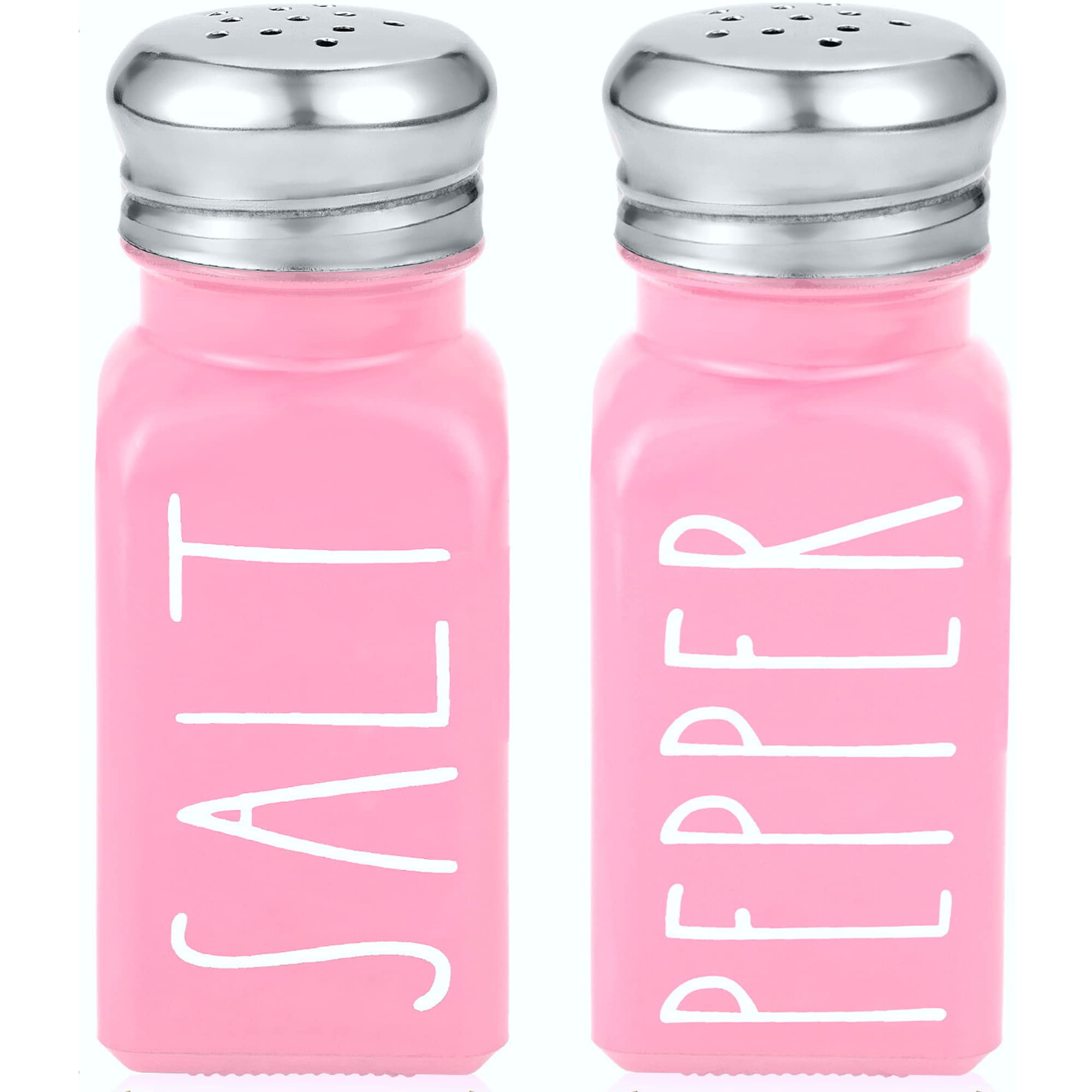 Brighter Barns Pink Salt and Pepper Shakers Set - Premium Glass Shakers with Stainless Steel Lids - Elegant Kitchen Accessories & Home Decor for Restaurants, Weddings, and Housewarming Gifts - Perfect for Dining Tables, Kitchen Countertops, and Gift Giving