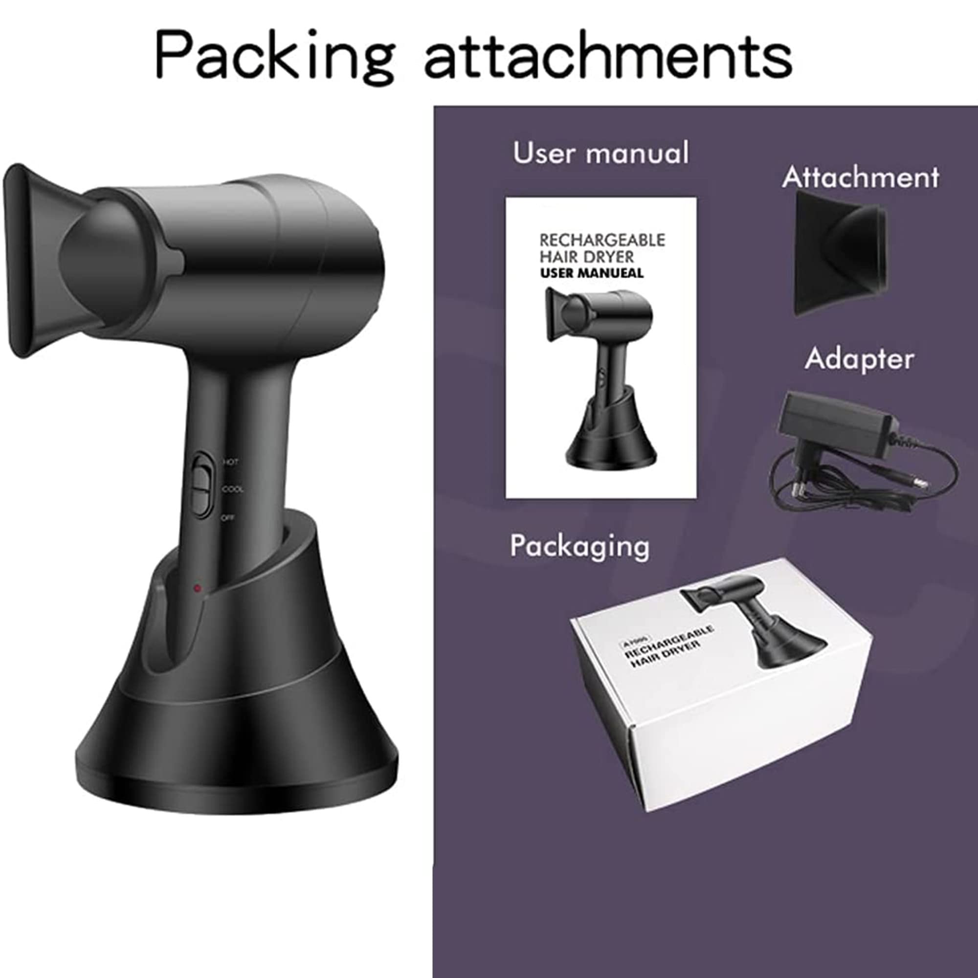 GWMWON Rechargeable Cordless Hair Dryer - 5000mAh Fast Charge, Hot/Cold Wind Settings, Portable Travel Hair Dryer for Home & Salon Use | Perfect for Traveling, Gym, Camping & Quick Styling (White)