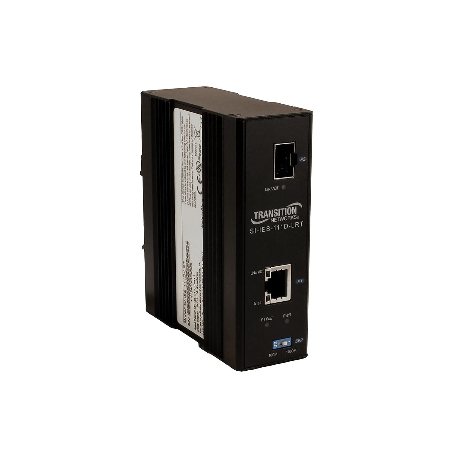 Transition Networks Hardened PoE Fiber Media Converter - 10/100/1000Mbps Ethernet, Gigabit LAN (SI-IES-111D-LRT) for Industrial Networking & Outdoor Surveillance Systems