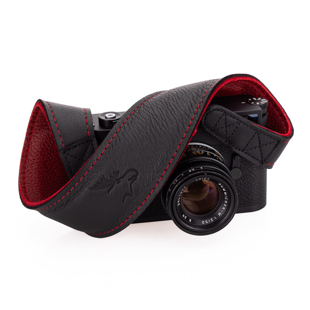 EDDYCAM Premium Elk Leather Neck Strap for Cameras - 50mm Wide, Black/Red with Red Stitching - Durable & Comfortable Camera Strap for DSLR, Mirrorless & Film Cameras - Perfect for Travel, Photography & Outdoor Adventures
